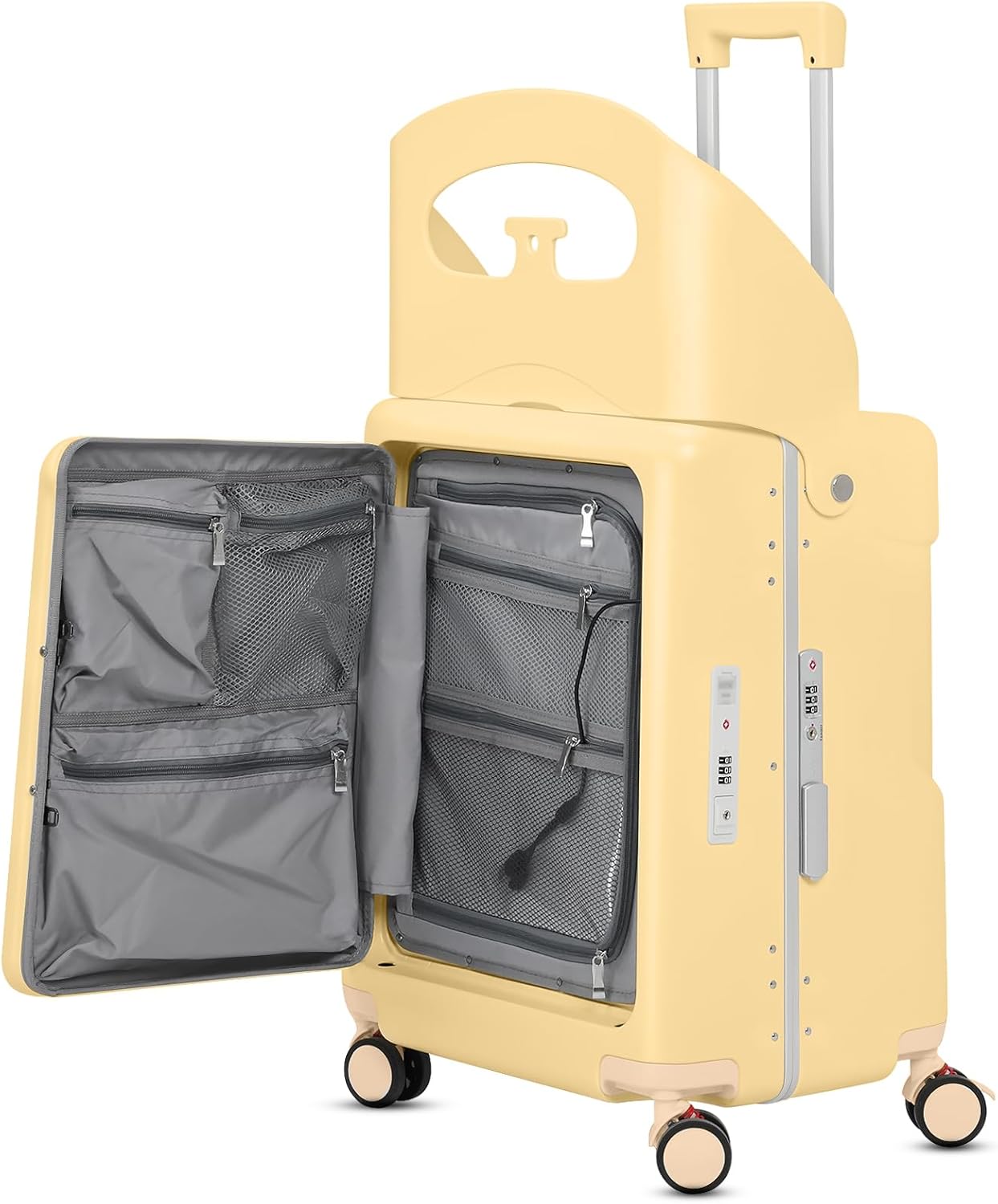 22" Ride-On Luggage with Seat for Kids & Adults, Lightweight Hardside Ride-On Suitcase with Front Opening, TSA Lock, 360° Spinner Wheels, Yellow