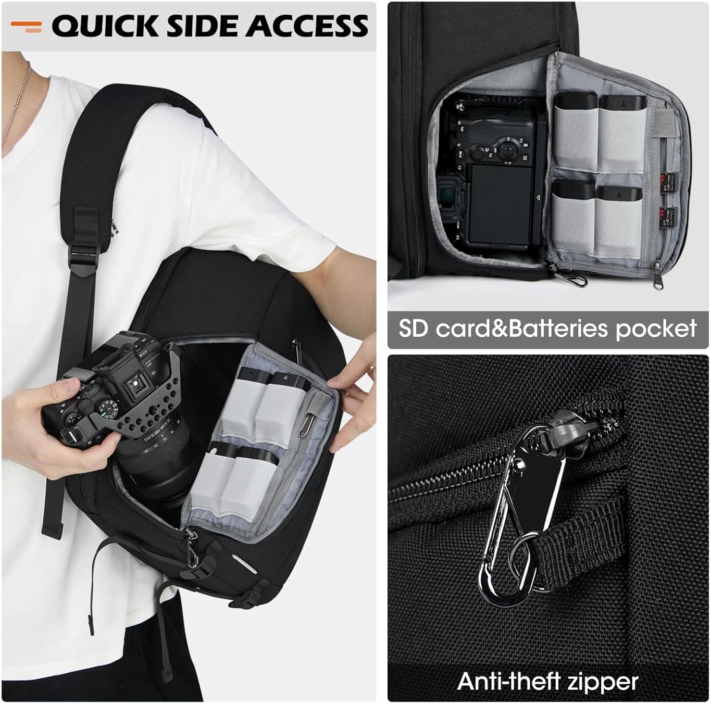 SDYSM Camera Bag Backpack Professional for DSLR SLR Mirrorless Camera Waterproof Laptop Back Pack 14 Inch with Rain Cover Anti Theft Travel Case Large Capacity Photography Backpack Black