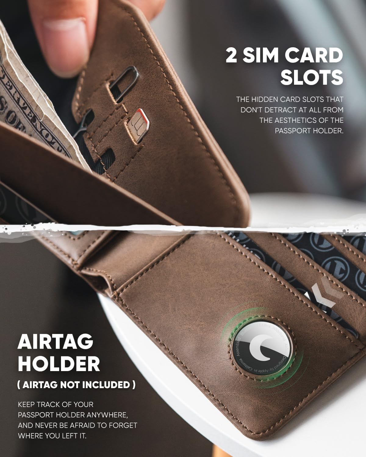 VULKIT Passport Holder with Airtag Holder RFID Blocking Passport Wallet Travel Leather Passport for Women(Espresso)