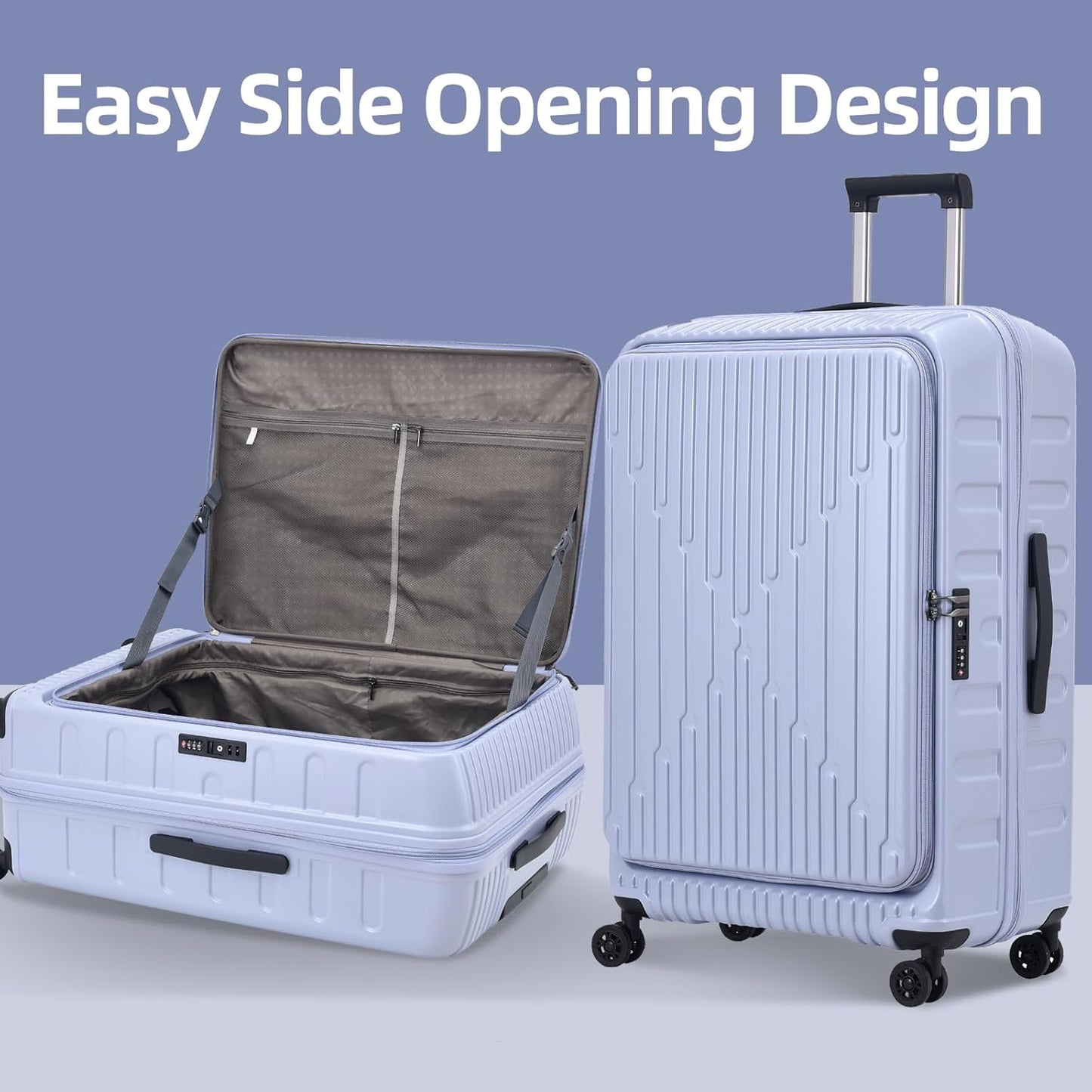 29 Inch Luggage with Expansion & Side Opening Design, 50 * 31(35)*76cm, 117L~133L Ligthweight ABS+PC Hardshell Checked Suitcase, TSA Lock & YKK Zipper with HINOMOTO 360° Wheels, LiLac Purple