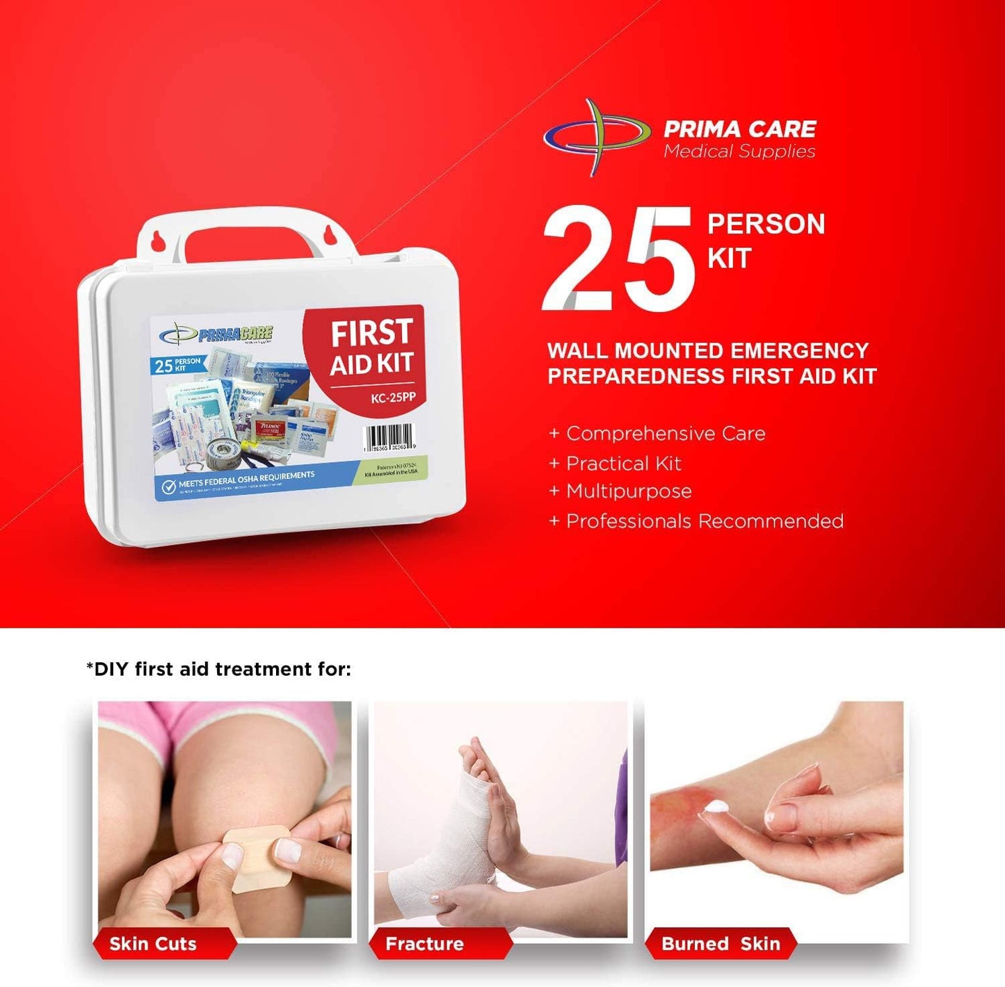 Primacare 25 Person Medium Emergency Preparedness First Aid Kit for Home, School and Office, Wall Mounted White