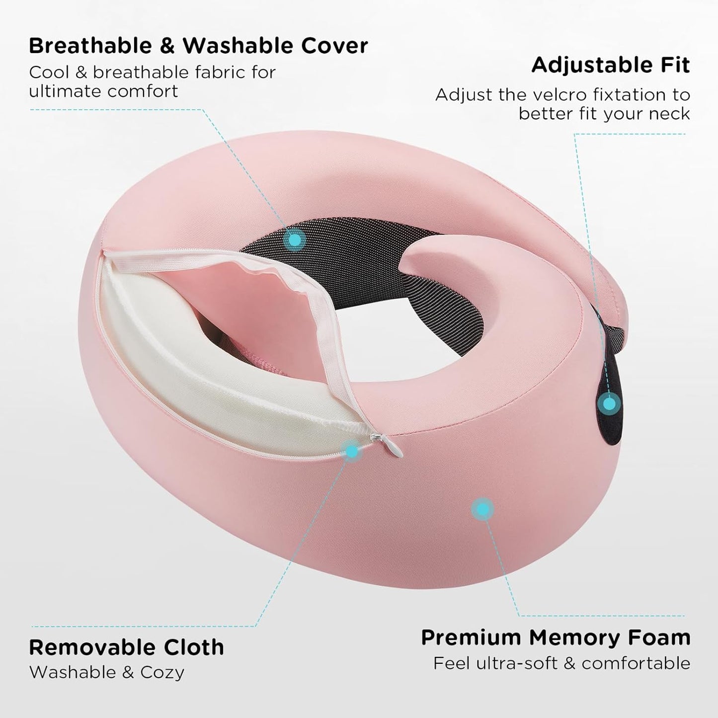 Neck Pillow Airplane,100% Pure Memory FoamTravel Neck Pillow Travel Neck Support Ergonomic &Portable Design Best for Sleeping Plane Car Train Office Flight (Light Pink)