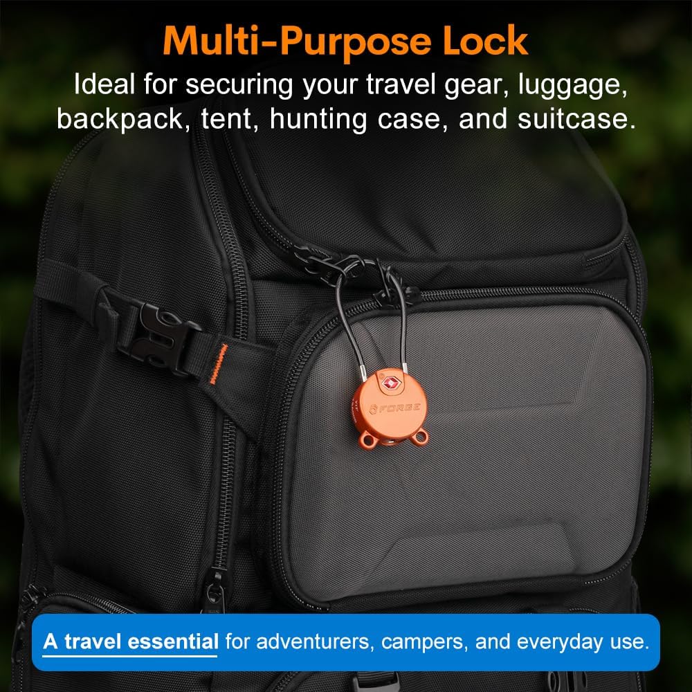 Forge TSA Approved Luggage Locks Ultra-Secure Dimple Key Cable Locks for Travel with Zinc Alloy Body- 2 Orange Locks
