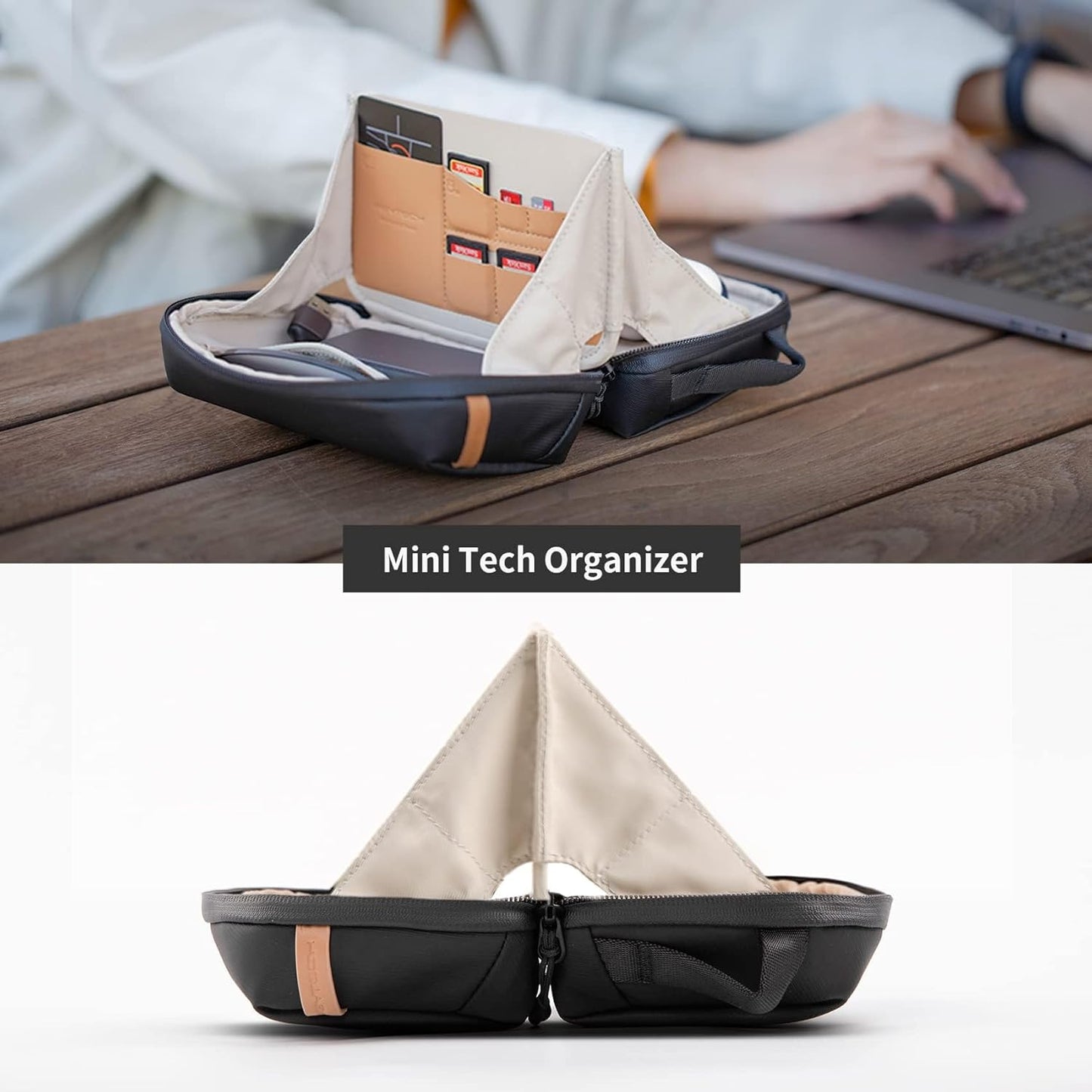 PGYTECH Mini Travel Tech Organizer, Waterproof Tech Pouch, Electronics Accessories Organizer Carrying Case, Cable Organizer Bag for Cables, Cord, Phone Batteries, Charger,Photography SD Card, Black