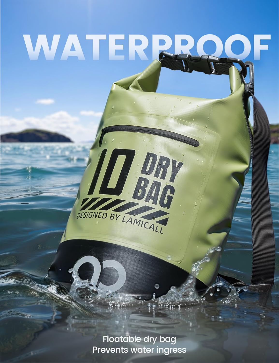 Lamicall Dry Bag Waterproof Backpack - [Zippered Pocket] 5L/10L/20L/30L/40L Roll Top Waterproof Bag with Water Proof Phone Pouch, Floatable Drybag for Swimming, Boating, Kayaking, Camping, Beach