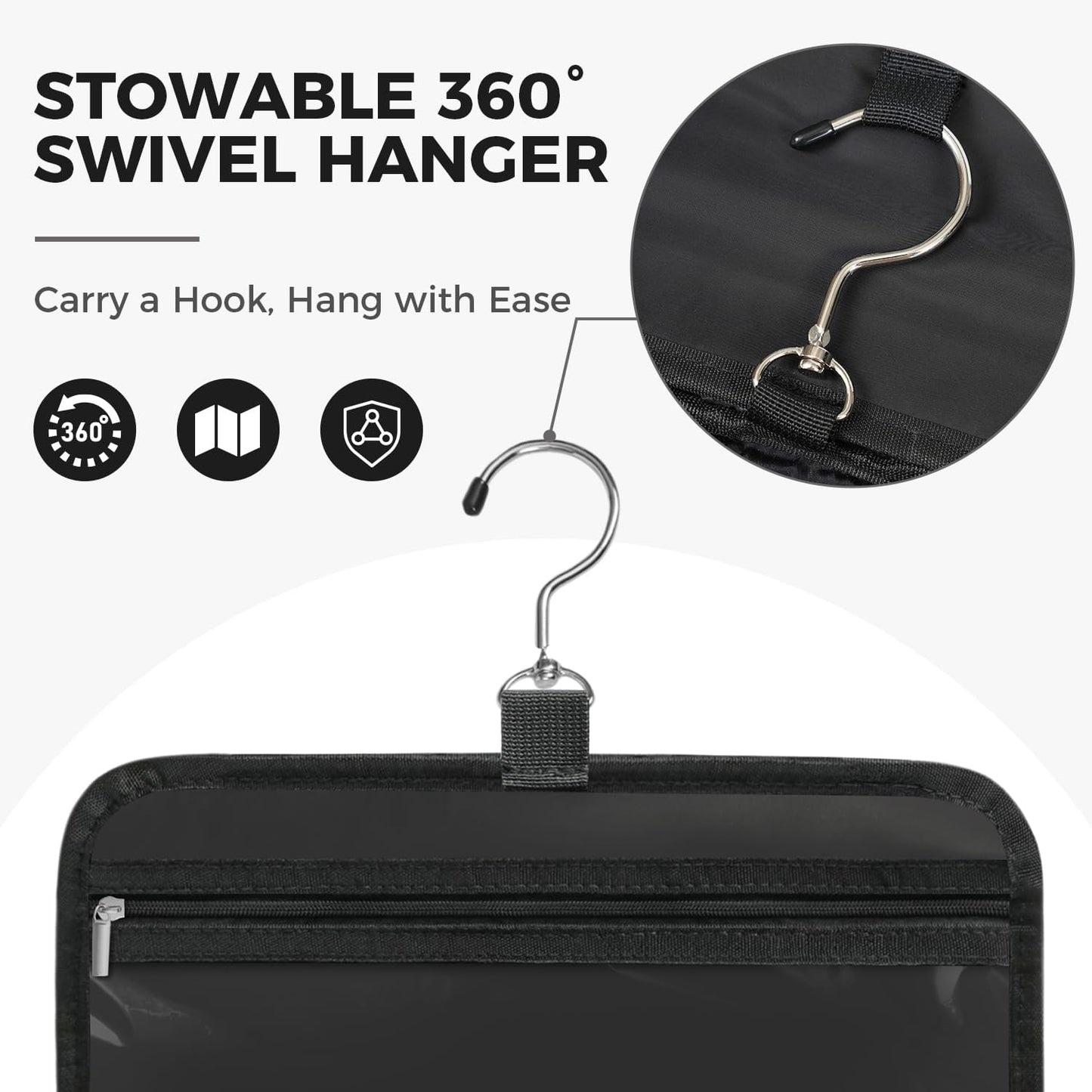 Toiletry Bag For women,Portable Hanging Organizer,4 Leakproof Compartment for full-sized Conditioner, Brushes Set, Makeup Accessories,Visible and easy to access.M-black