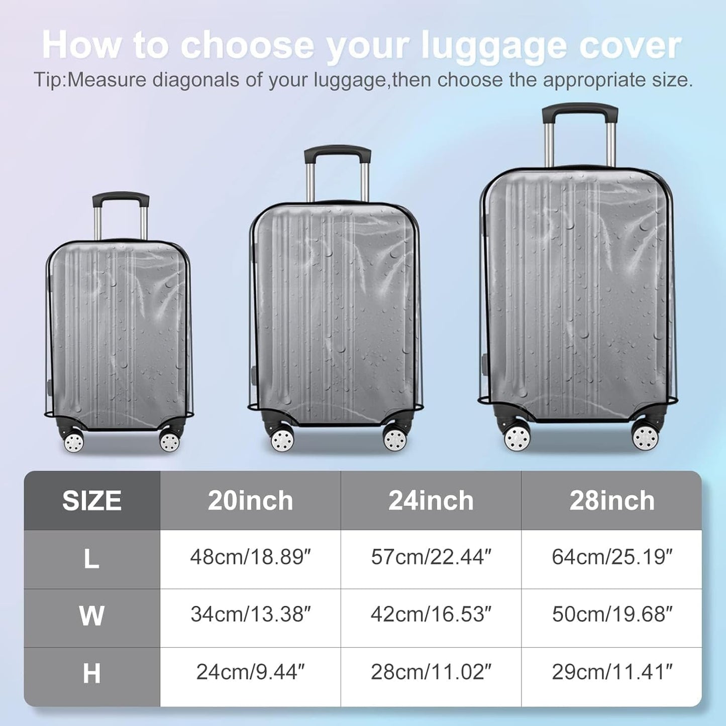 Luggage Cover Protector Fits 20 24 28 Inch Clear PVC Waterproof Suitcase Covers Travel Luggage Sleeve Tsa Approved
