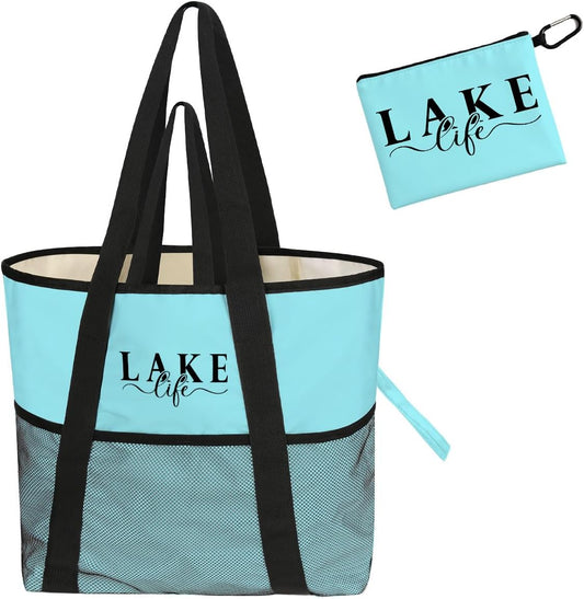 Sandproof Beach Bag with Zipper - 8-Pocket Waterproof Tote for Women & Family | Foldable Travel Swim Bag (Gift-Ready)