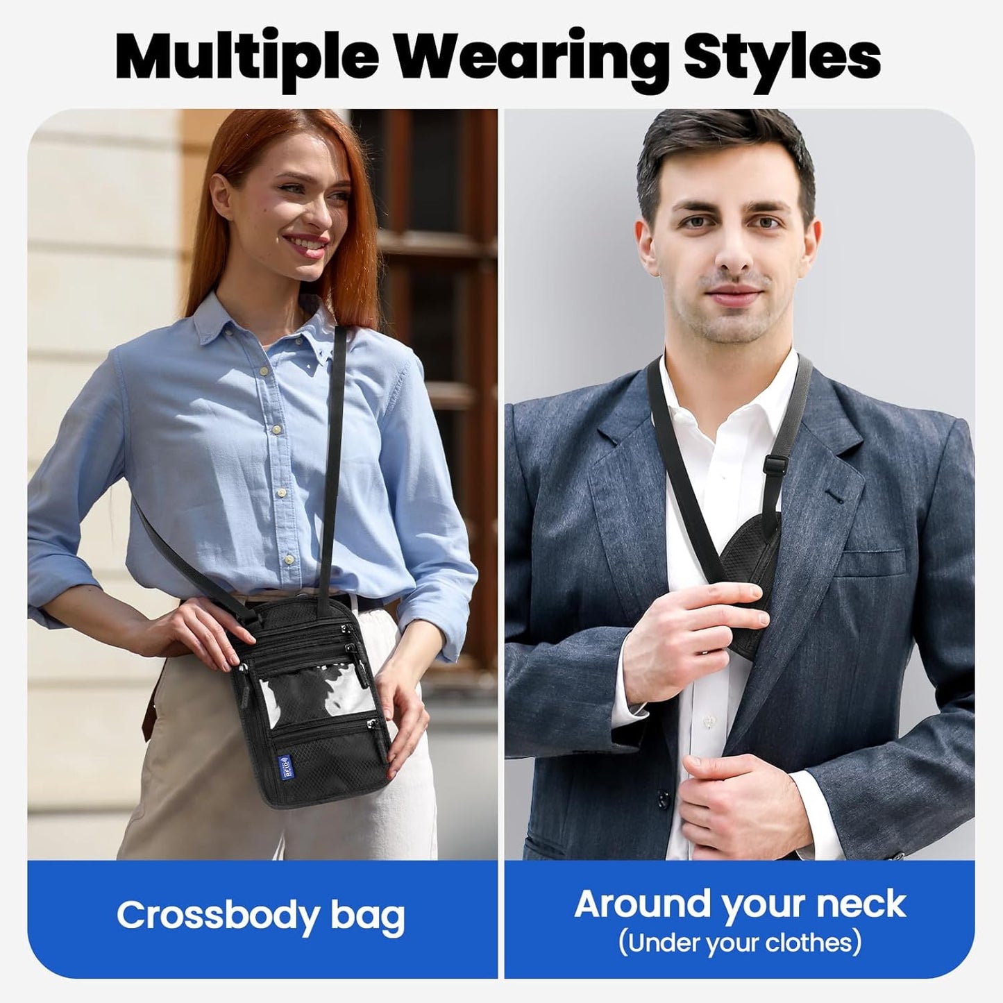 Passport Holder For Travel Family: Neck Wallet Passport Pouch Travel Document Organizer Porta Pasaporte Multiple Passport Holder Rfid Blocking, 5.9in x 9.25in, Black, W-2024