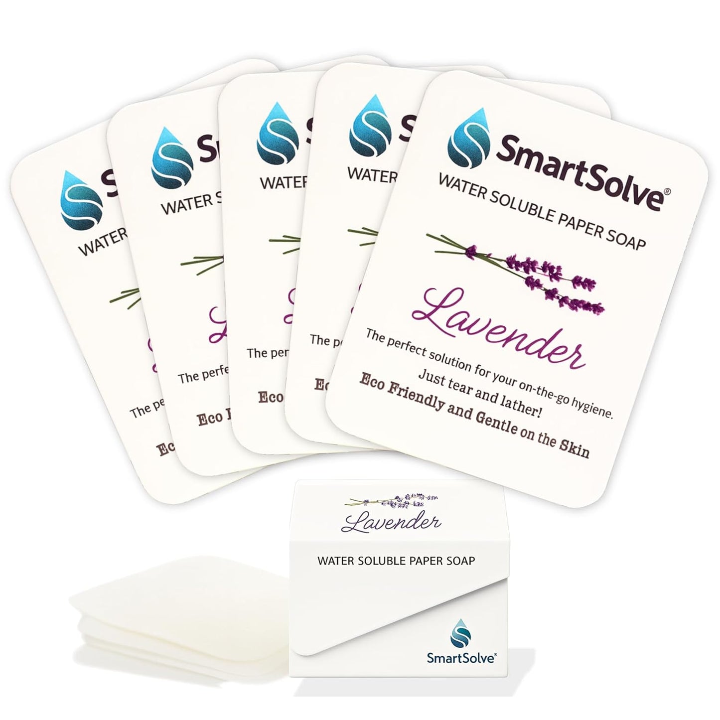 Lavender Scented Soap Sheets (Pack of 5, 50 sheets) - Eco-Friendly, Water-Soluble, Biodegradable, TSA-Friendly Travel Pocket Hand Wash | Cruelty-Free, Alcohol-Free, Gentle on Skin,