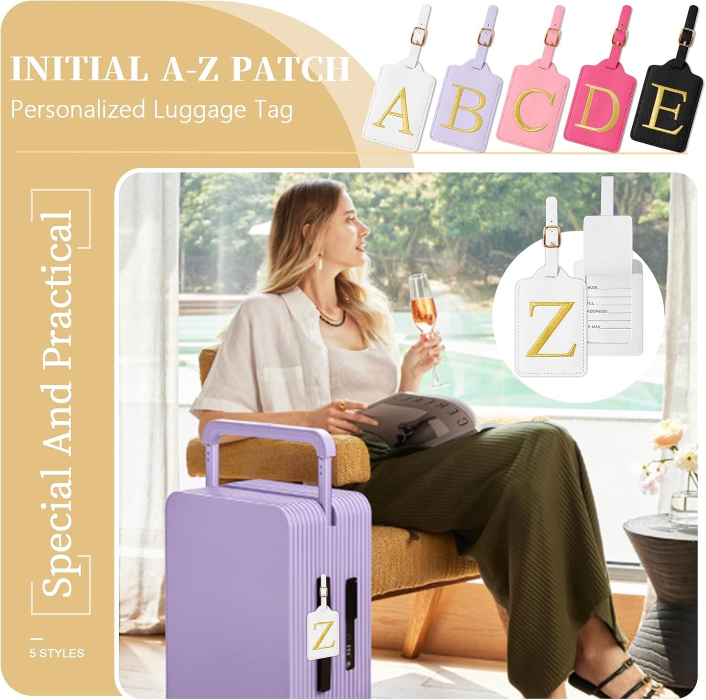 Personalized Initial Luggage Tags for Suitcase TSA Approved, White Leather Cute Luggage Tag with Privacy Cover Name Card, Embroidered Custom Luggage Tags Travel Baggage Tags Gifts for Women Kids(Z)