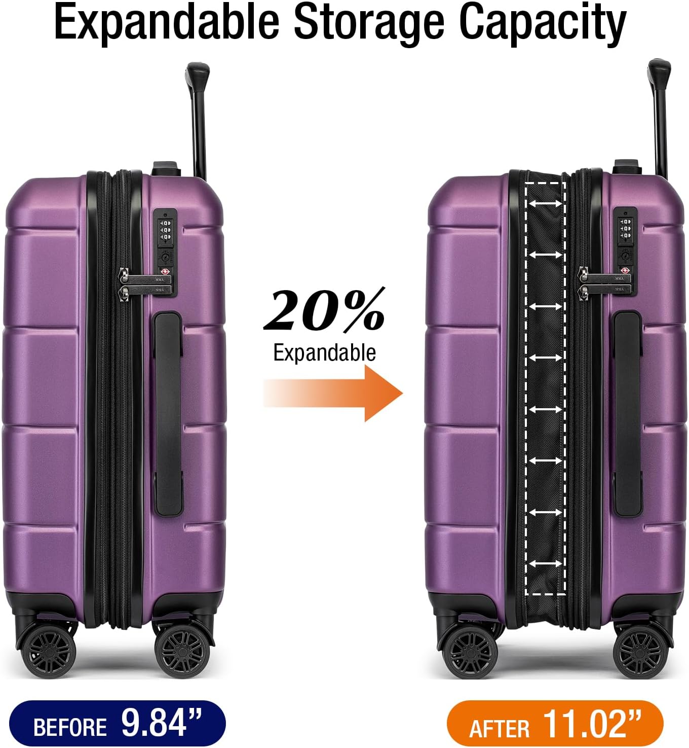 KYME Hardside Expandable Carry On Luggage 22x14x9 Airline Approved with TSA Lock Hardshell Carry On Suitcase with Wheels Small Travel Rolling 20 Inch Luggage with Cup Holder for Women Dark Purple