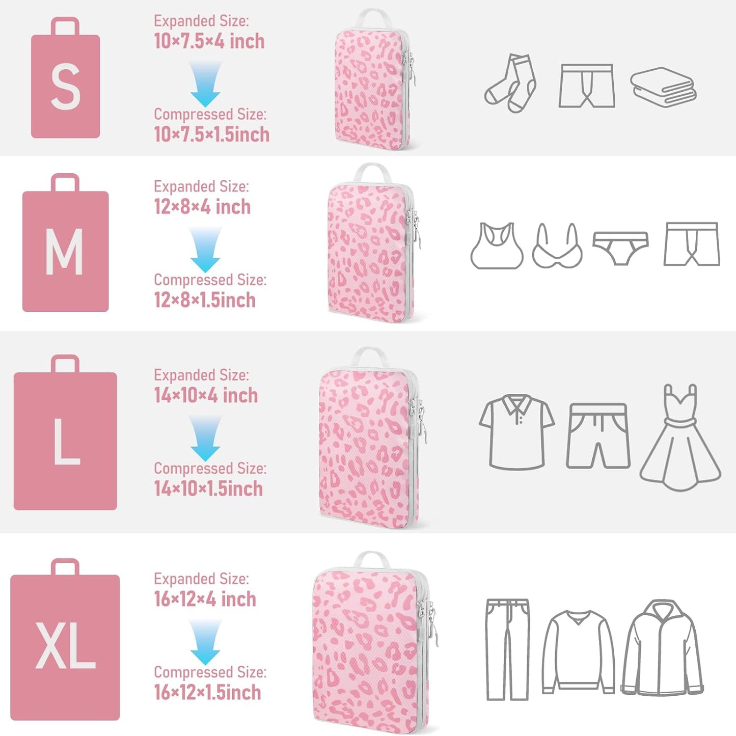 4-Piece Packing Cube Set - Lightweight Luggage Organizers for Travel, Vacation and Suitcases - Durable Accessories with Compression