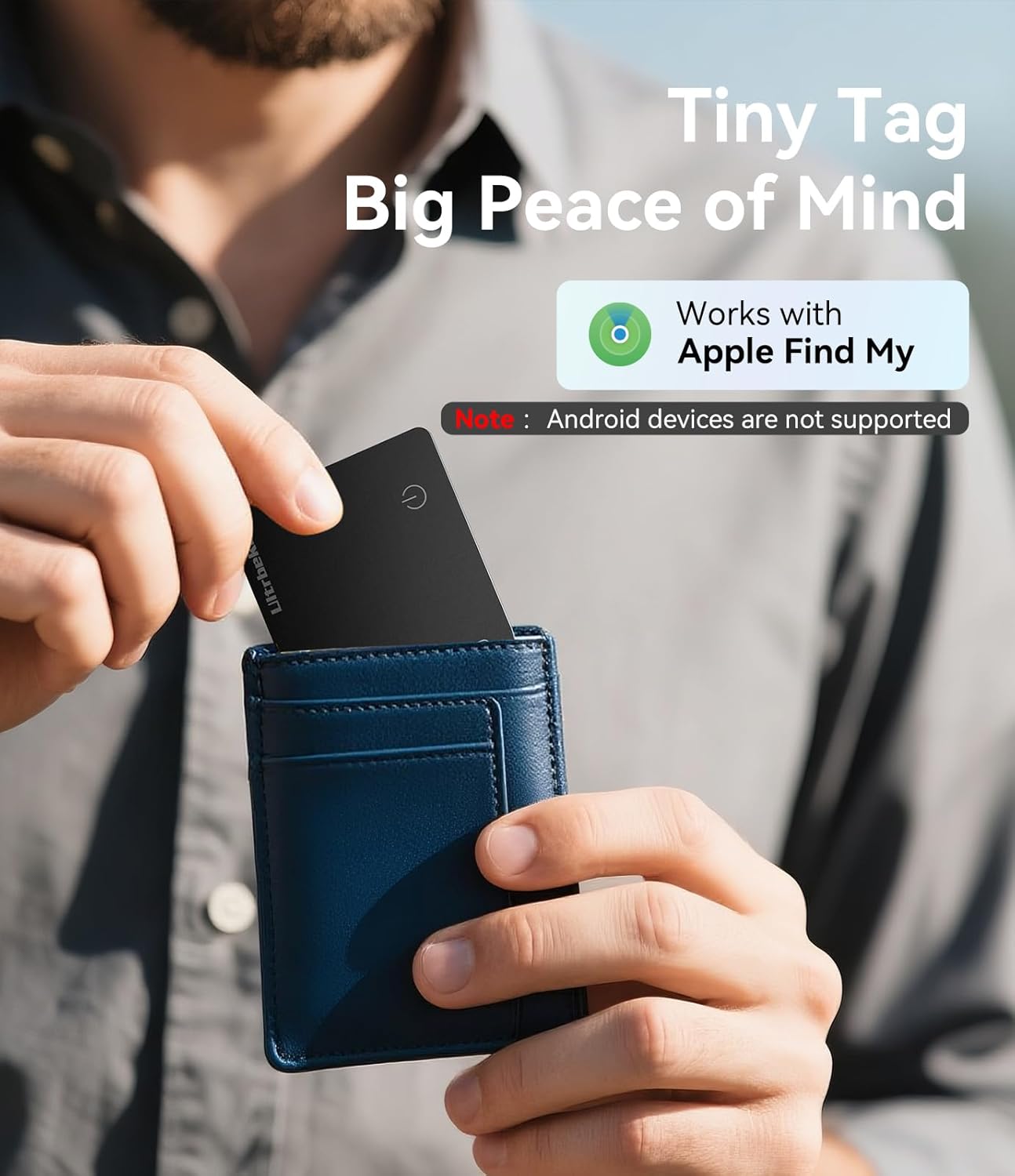 Ultra-Thin Air Tag Wallet Tracker Card 0.07in IP68 Waterproof Bluetooth Tracker for Wallets, Passport, Work with Apple Find My, Wireless Charging, Anti-Loss Card Locator [Apple MFi Certified] iOS Only