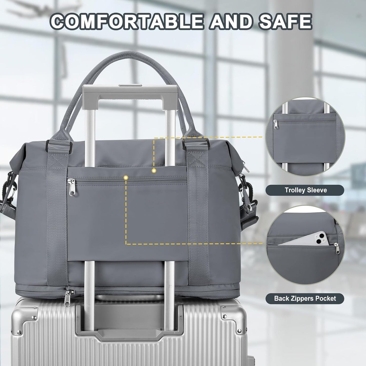 Travel Duffel Bag, Sports Tote Gym Bag, Shoulder Weekender Overnight Bag for Women