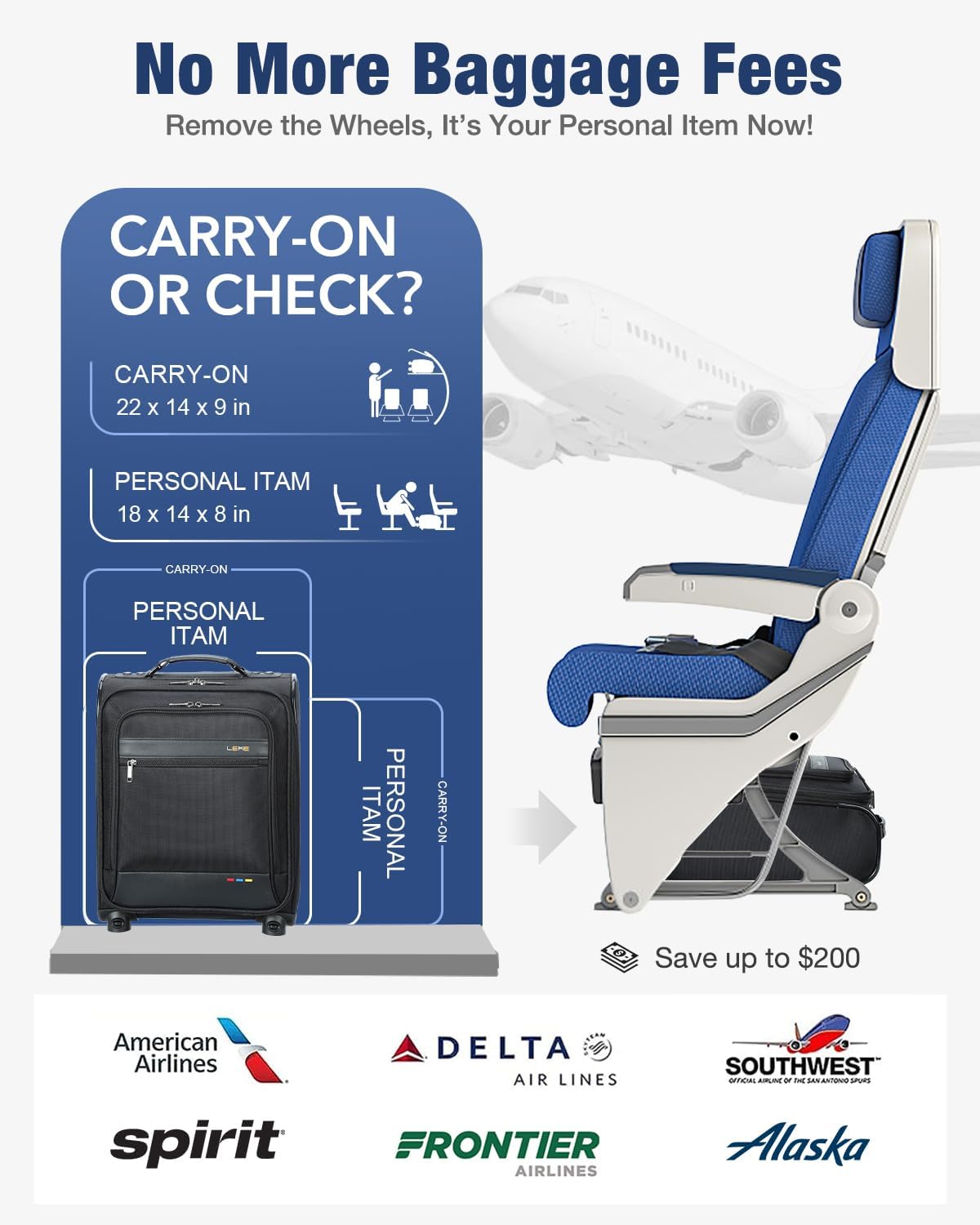 Lekebobor 16 Inch Underseat Carry On Luggage with Wheels, Softside Small Personal Item Suitcase Airline Approved, Under Seat Luggage for Women Men Travel Business, Black