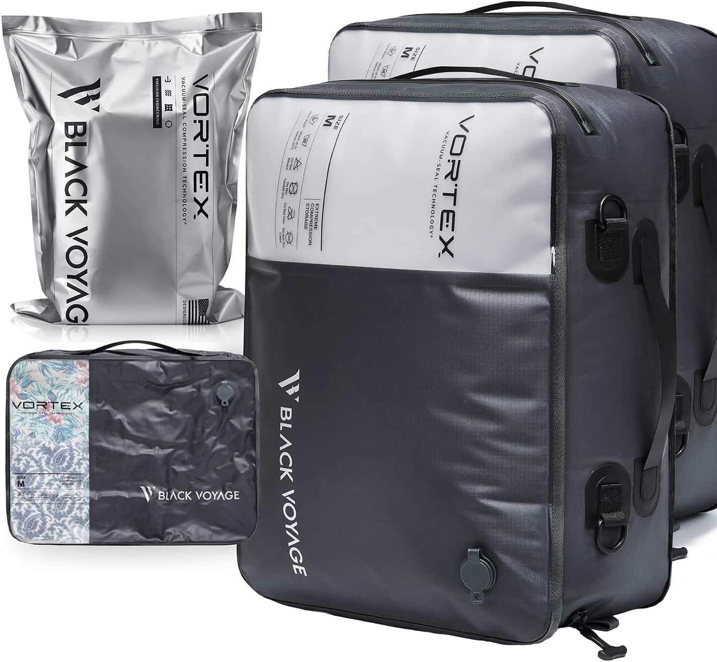 Black Voyage Reusable Vacuum Compression Travel Bag for Carry-On Suitcase and Backpack, Recycled IP67 Waterproof Space Saver Airback (2-Pack, 21L - No Pump)