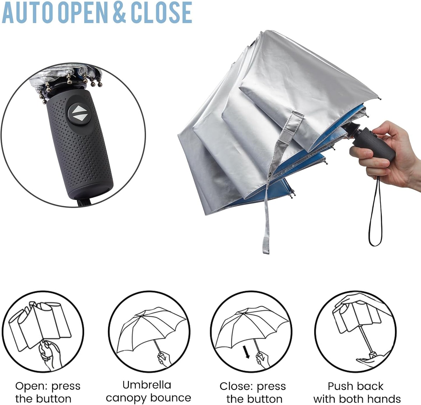 G4Free UPF 50+ UV Protection Large Travel Umbrella 42/46 Inch Auto Open Close Windproof Sun Blocking Umbrella