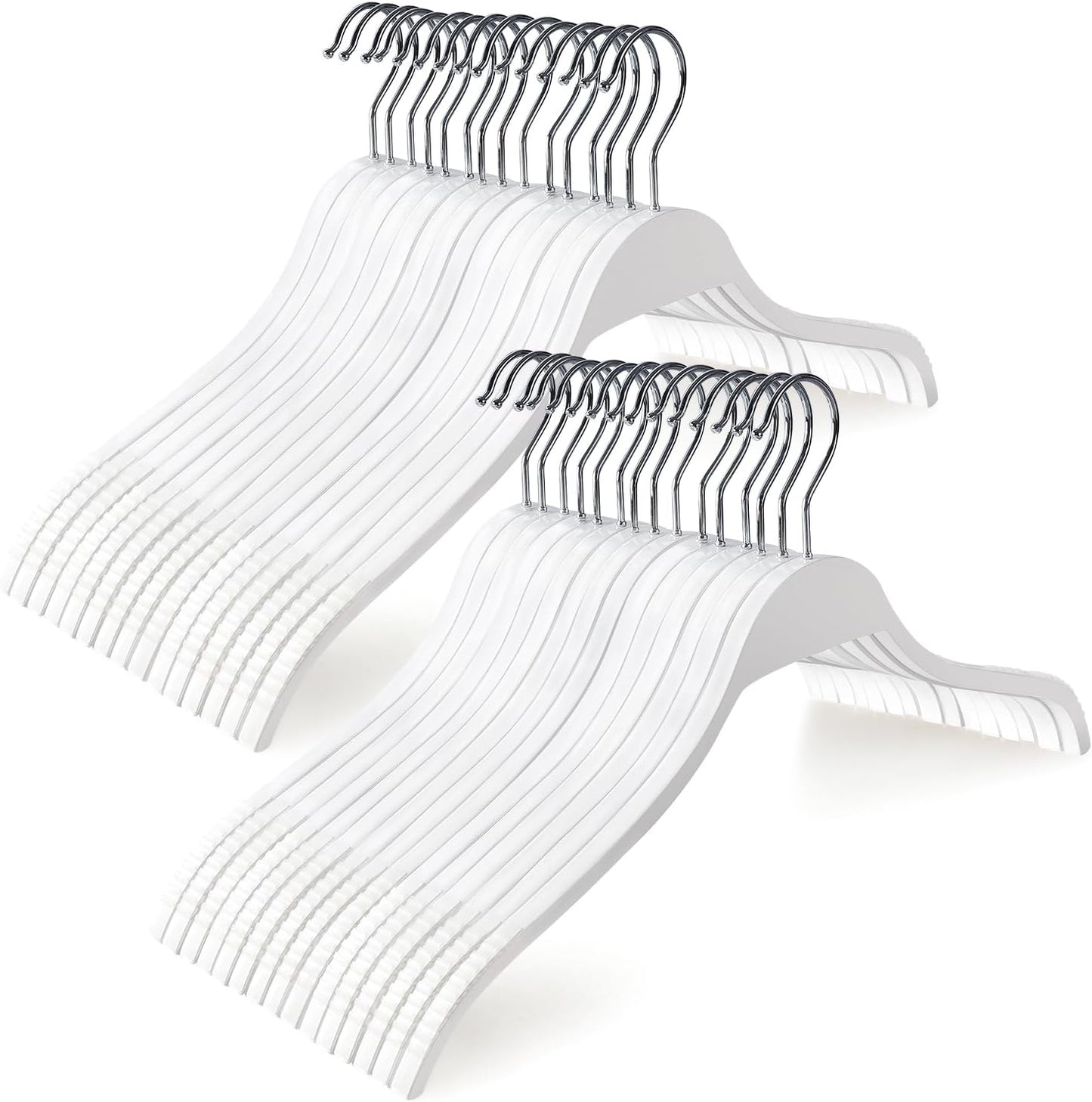 TOPIA HANGER Slim Wooden Hangers with Extra Soft Non-Slip Rubber Grips, 30-Pack High-Grade Fashion Hanger No Shoulder Bump for Sweaters, Hoodies, Jacket, Dress, Coat (White) -CT15W30