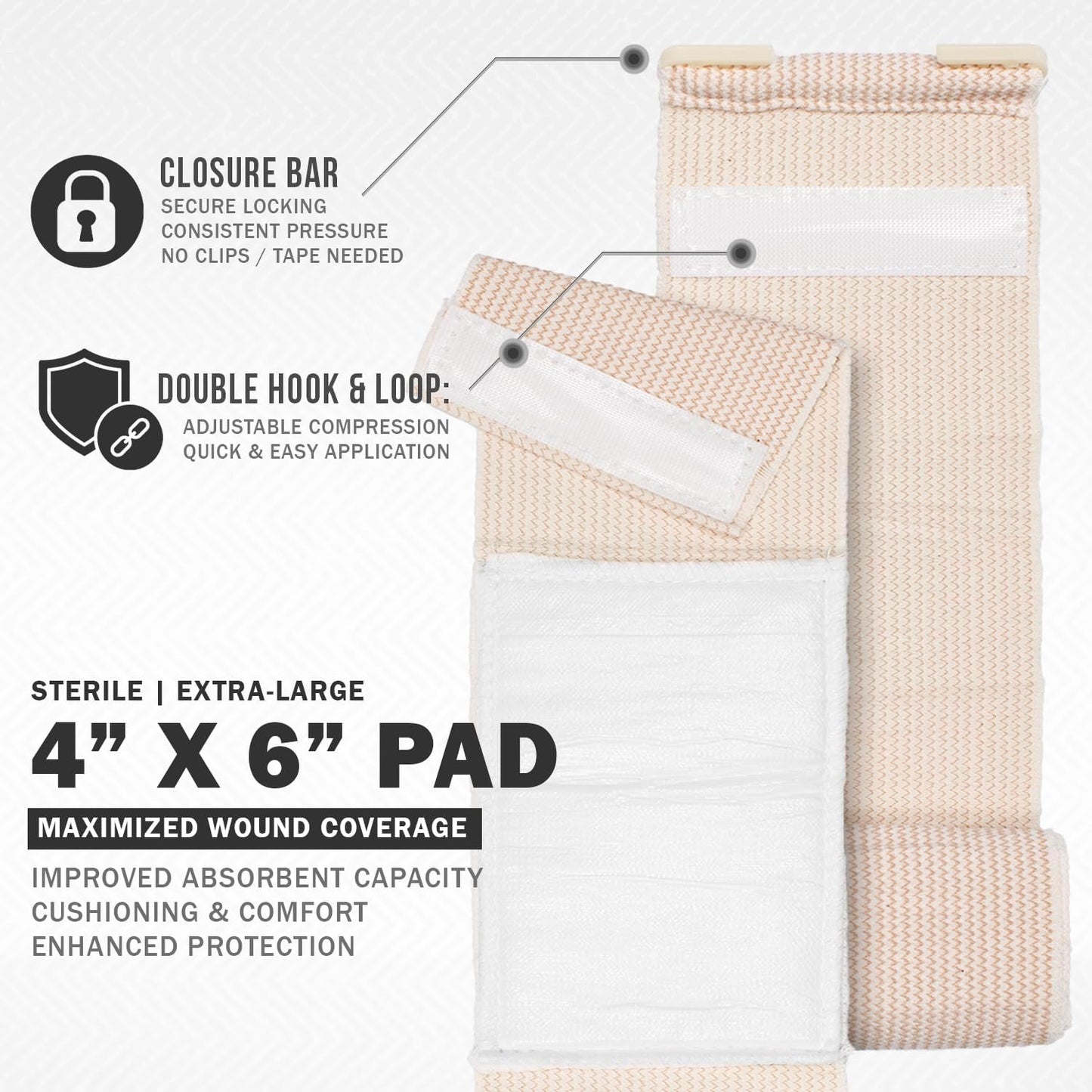 EVERLIT Mini 4 x 6 Inch Emergency Bandage Compression Trauma Pressure Wound Dressing Sterile Vacuum-Sealed for Bleeding Control, Gun Shot, Medical Kit, First Aid IFAK (5)