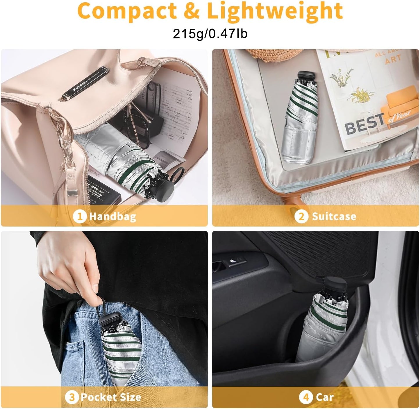 Mini Travel Umbrella - UPF 50+ Sun Protection Compact Manual Open Small Sun Umbrella