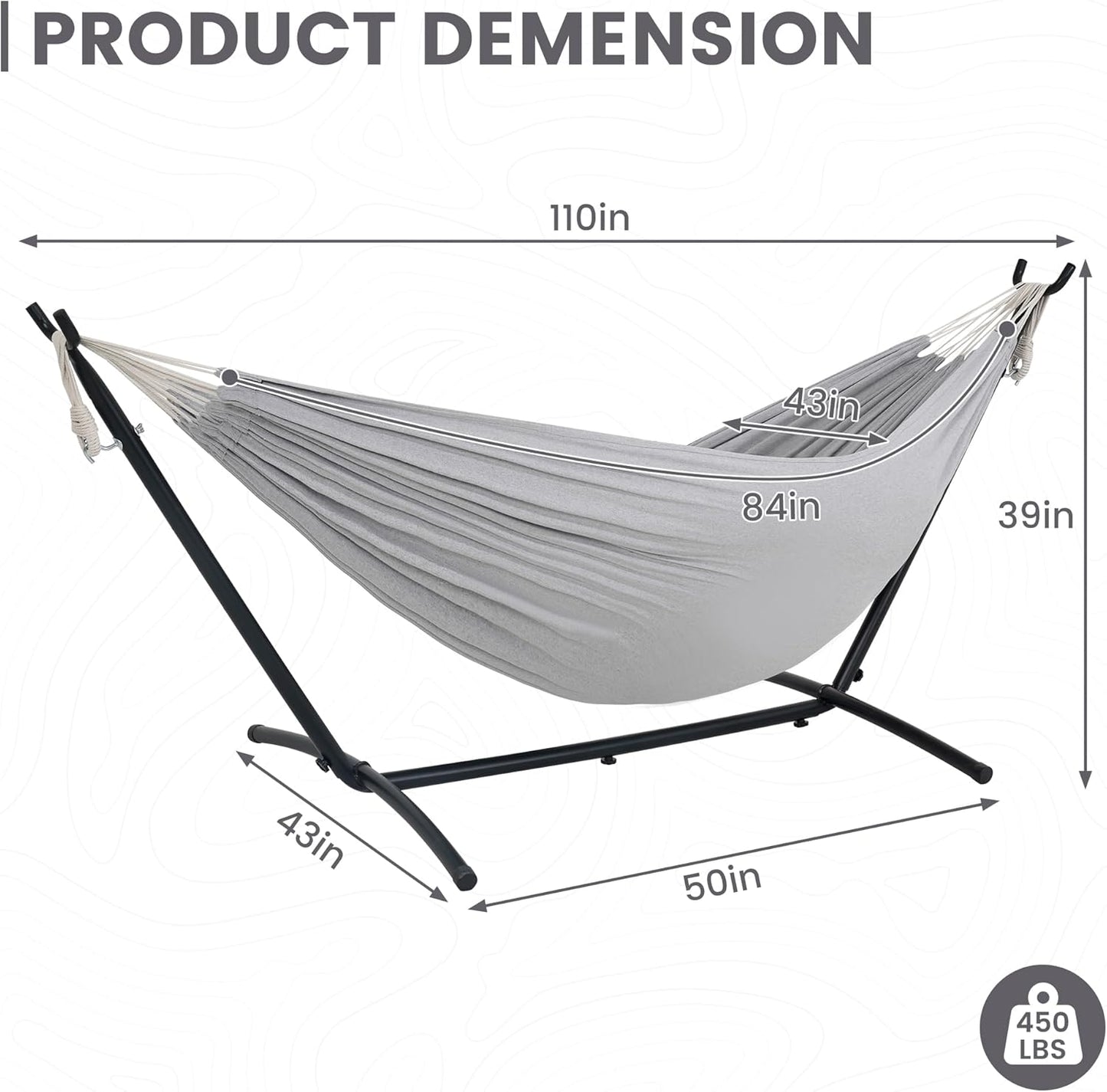 Lazy Daze Hammocks Double Hammock with 9ft Space-Saving Steel Stand Includes Portable Carrying Case, 450 Pounds Capacity (Light Gray)