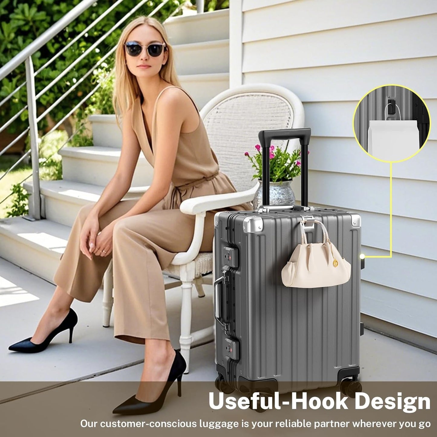 Krute Luggage 24 Inch Aluminum Frame Zipperless Suitcase with Spinner Wheels Checked Luggage PC+ABS Lightweight Hardshell