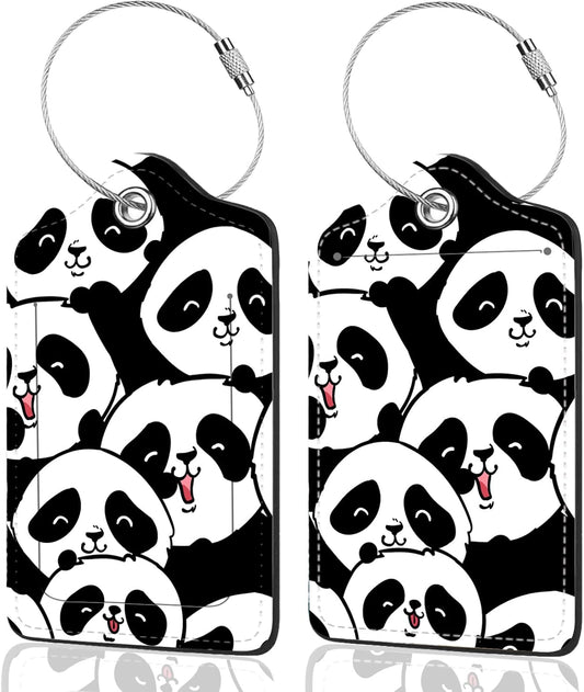 2Pack Luggage Tags for Suitcases, Cute Unique Pu Leather Cruise Luggage Tag with Privacy Cover ID Label Address Card and Metal Ring Suitable for Women Men Kids Travel Bag Silly Cat Face