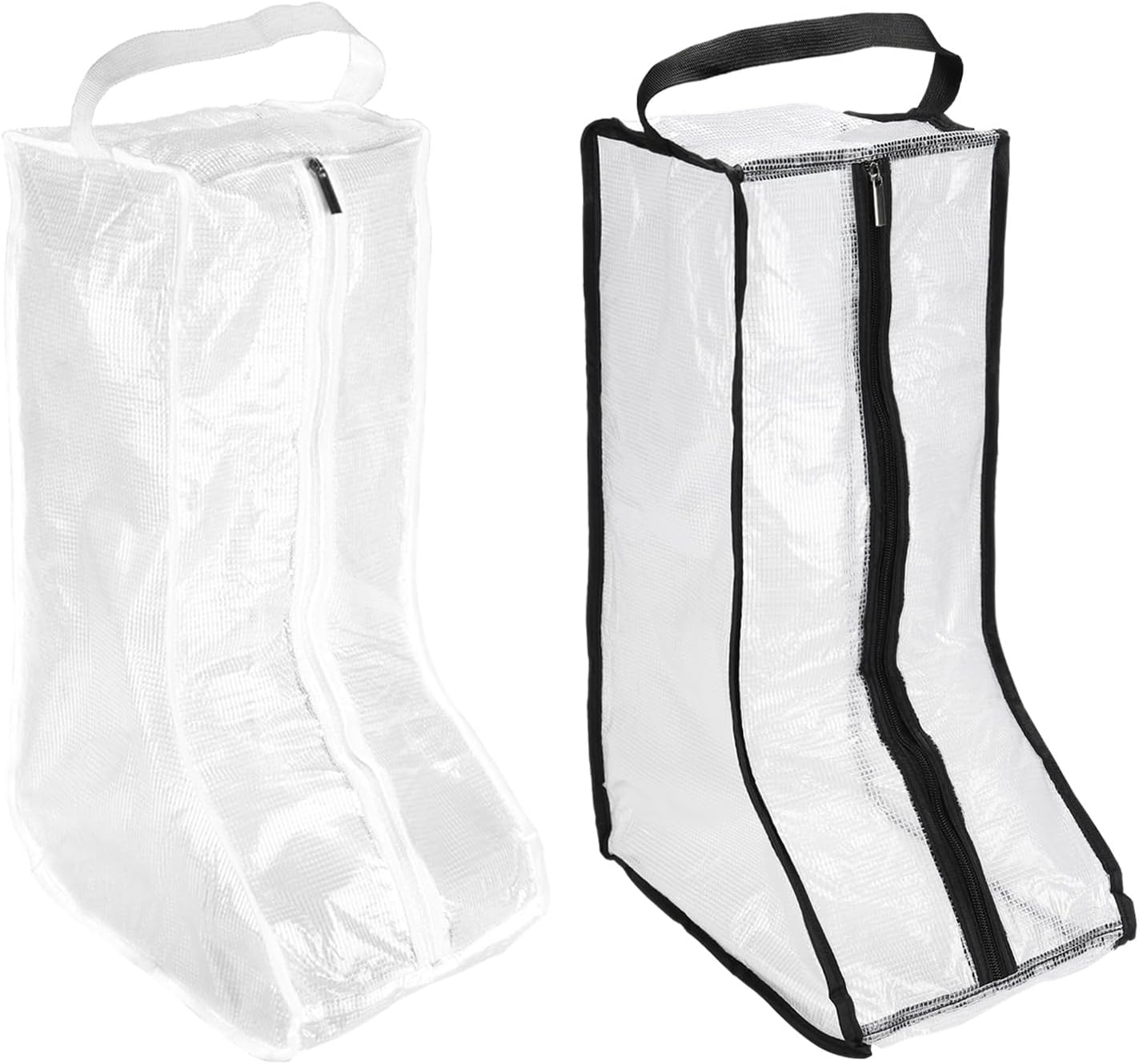 Boot Storage Bags [2PCS] - Plastic Tall Boot Carry Bags Clear Shoe Bags with Handle for Travel & Daily Use - [White, Black] Waterproof & DustProof Boot Bags for Cowboy Boots
