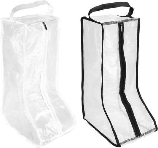 Boot Storage Bags [2PCS] - Plastic Tall Boot Carry Bags Clear Shoe Bags with Handle for Travel & Daily Use - [White, Black] Waterproof & DustProof Boot Bags for Cowboy Boots