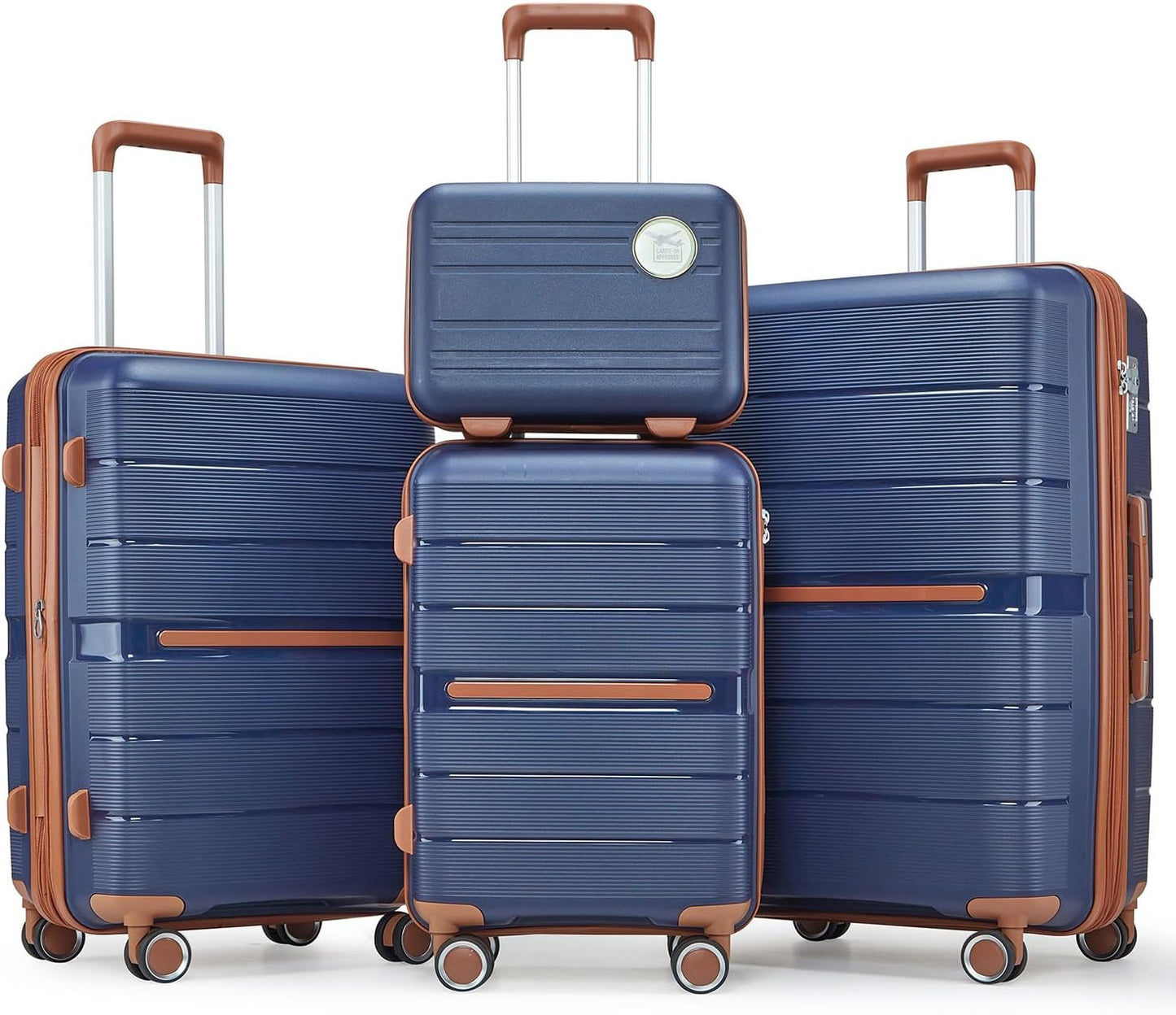 4-Piece Luggage Set with Double Spinner Wheels, Expandable Hardside Suitcases with TSA Lock (14/20/24/28), Durable PP Material Hardshell Travel Luggage for Men and Women (Blue)