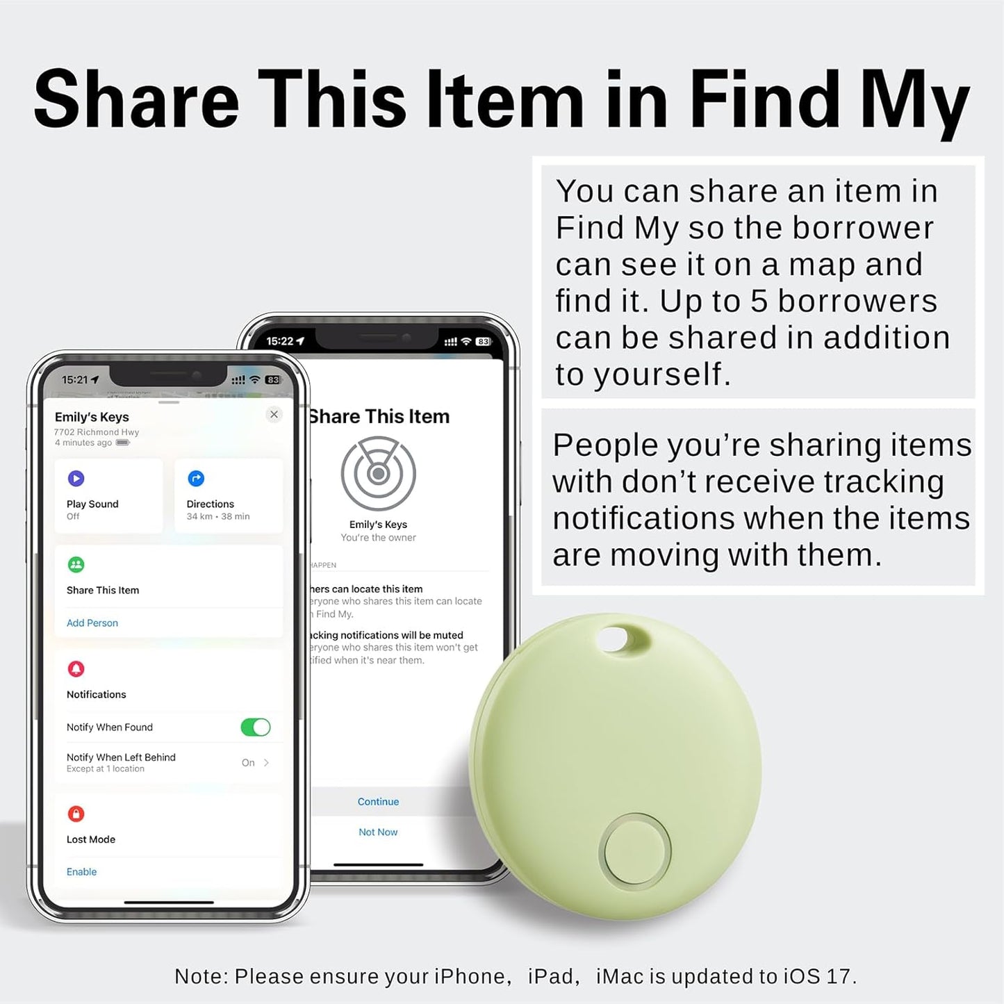 Reyke Smart Tag, Air Tracker Luggage Tracker, Works with Apple Find My (iOS Only), Item Locator for Key, Luggage, Backpack, Wallet, IP67 Waterproof, Green