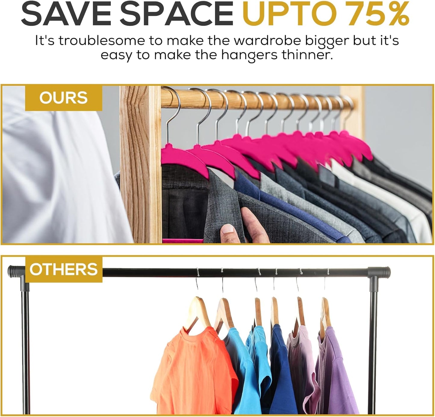 Premium Velvet Hangers 50 Pack Ultra Thin Non Slip Adult Felt Space Saving Suit Hanger for Closet Heavy Duty Coat Pants Jackets Dress Hangers 360° Swivel Hook Hold Upto 10 lbs Dark Pink