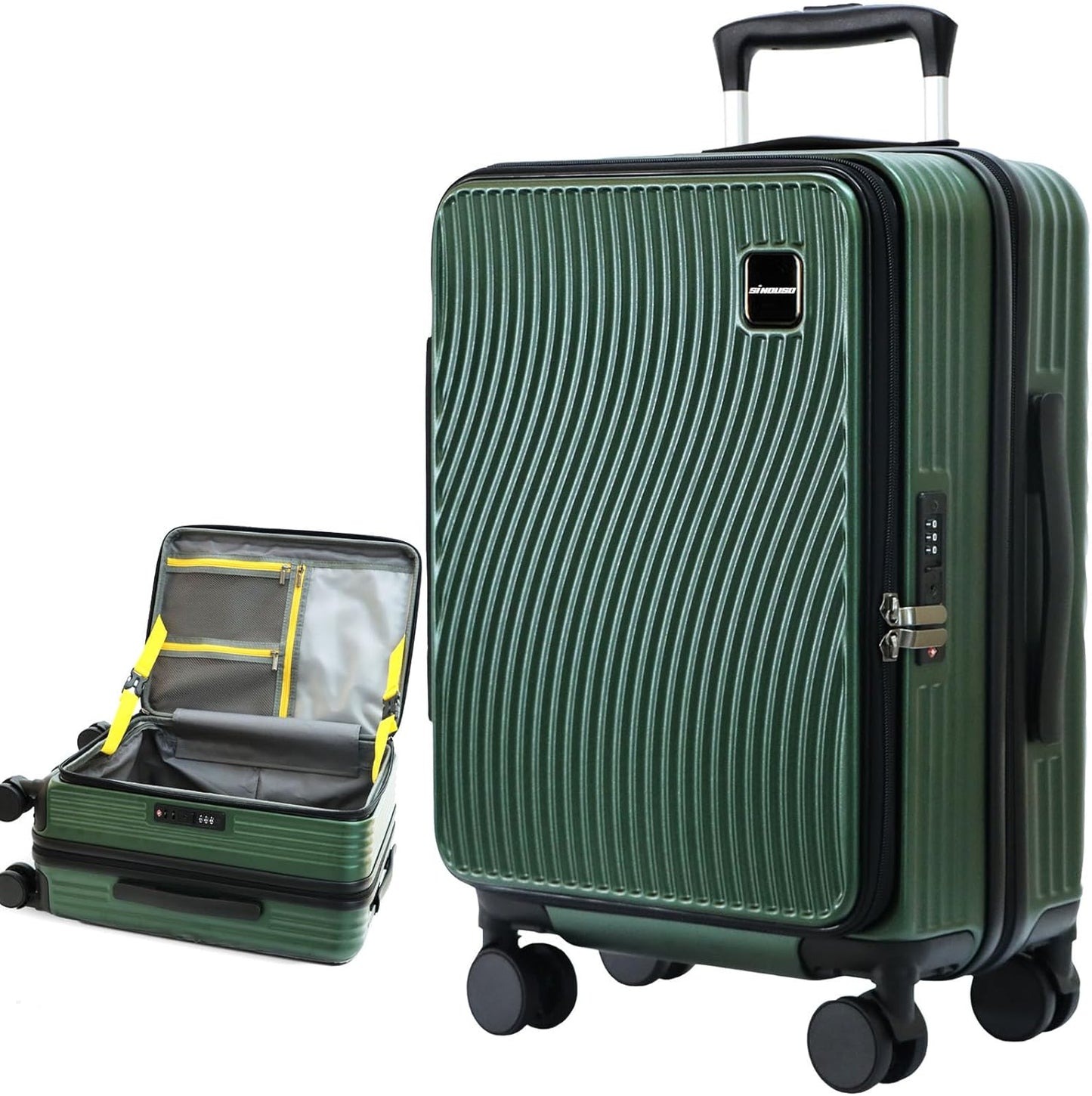 buy 0ne get 0ne free! 20 Inch Expandable Carry on Luggage PC Hard Shell TSA Suitcase Top Opening 360°Rolling Wheels Travel Luggage Suitcase(Green)