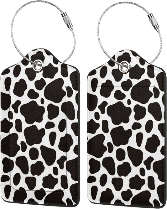 2 Pack Luggage Tags for suitcases Cute Cow Luggage Tag, Leather Stainless Steel Loop Label Tag for Men Women Travel Bag Suitcase(Cow)