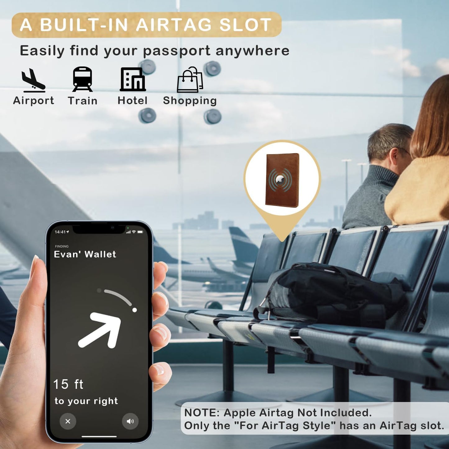 Airtag Passport Holder for Men and Women Travel, Real Leather Passport Wallet, Handmade Passport Cover Case with Airtag Slot, Travel Must Haves Essentials Accessories Birthday Gifts(Crazy Horse,Black)