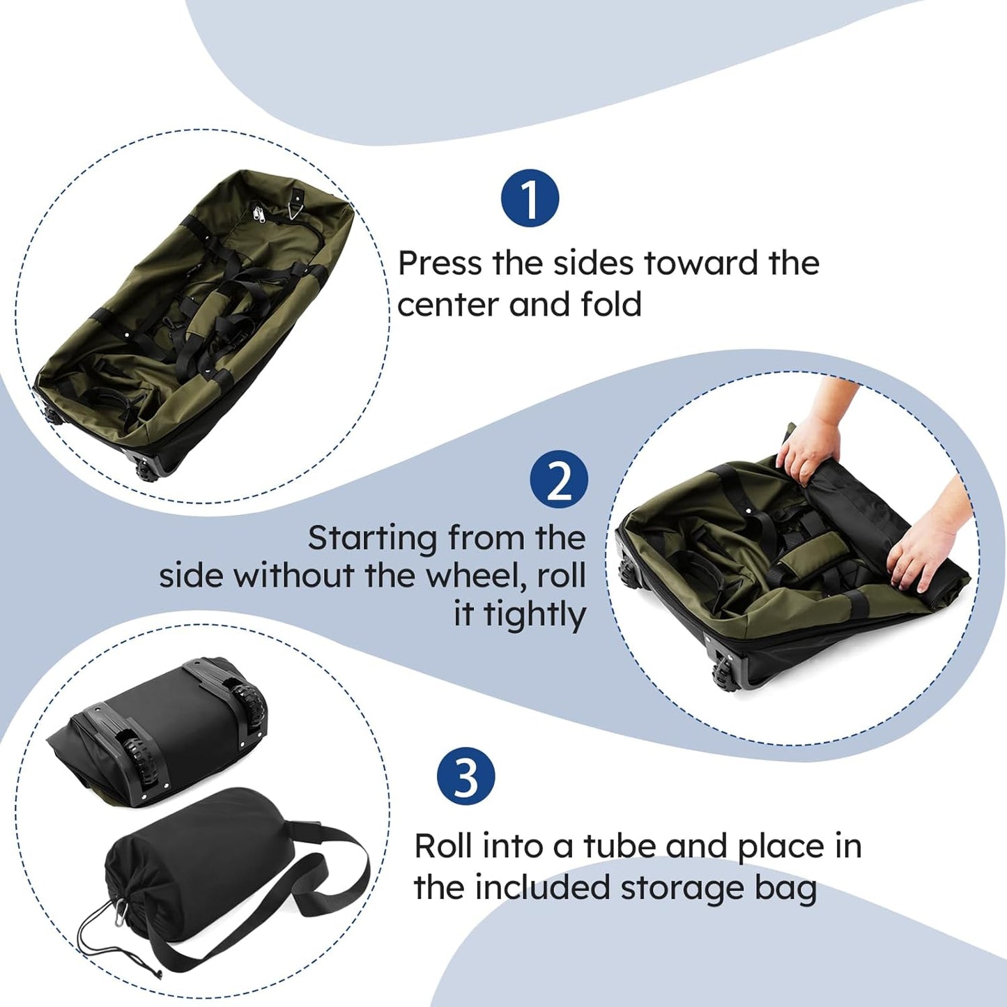 110L Expandable to 140L 32” Foldable Oxford Soft-Sided Rolling Duffle Bag with 2 Heavy-Duty Wheels,3 Large Compartments,Adjustable Shoulder Strap and Attached Organizer Pouch,Green