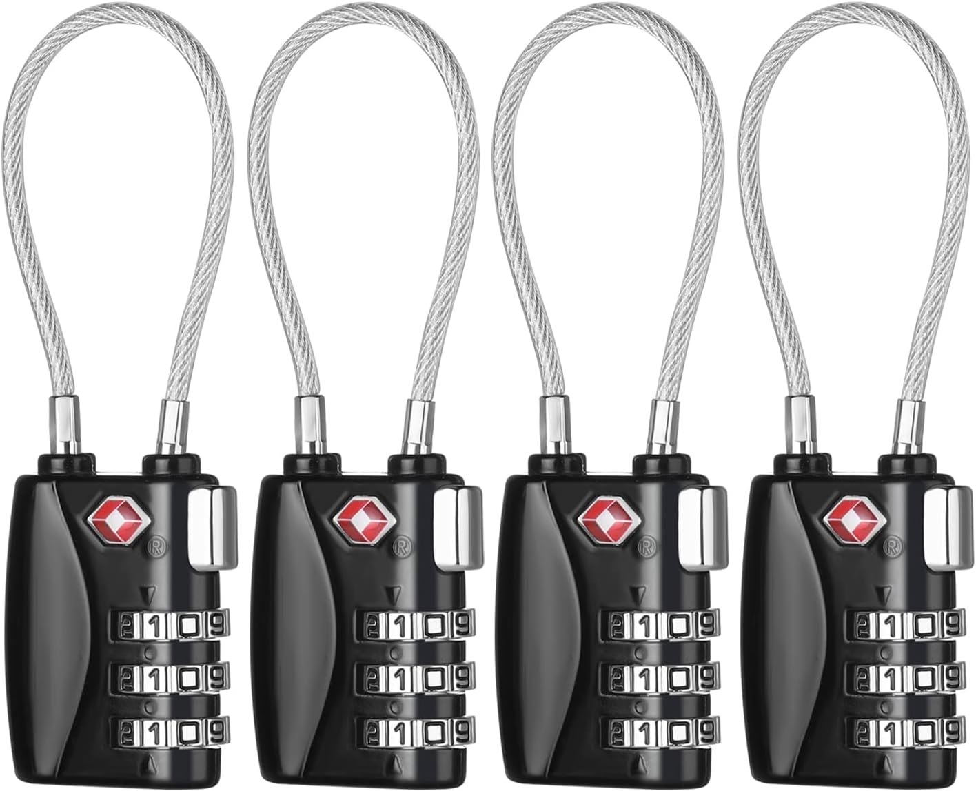 ZHEGE TSA Luggage Locks 4 Pack Travel Padlocks for Suitcase, Baggage, Backpack, Pistol Case (Black)