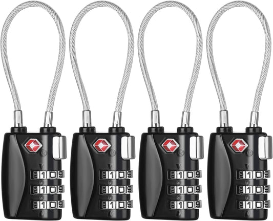 ZHEGE TSA Luggage Locks 4 Pack Travel Padlocks for Suitcase, Baggage, Backpack, Pistol Case (Black)