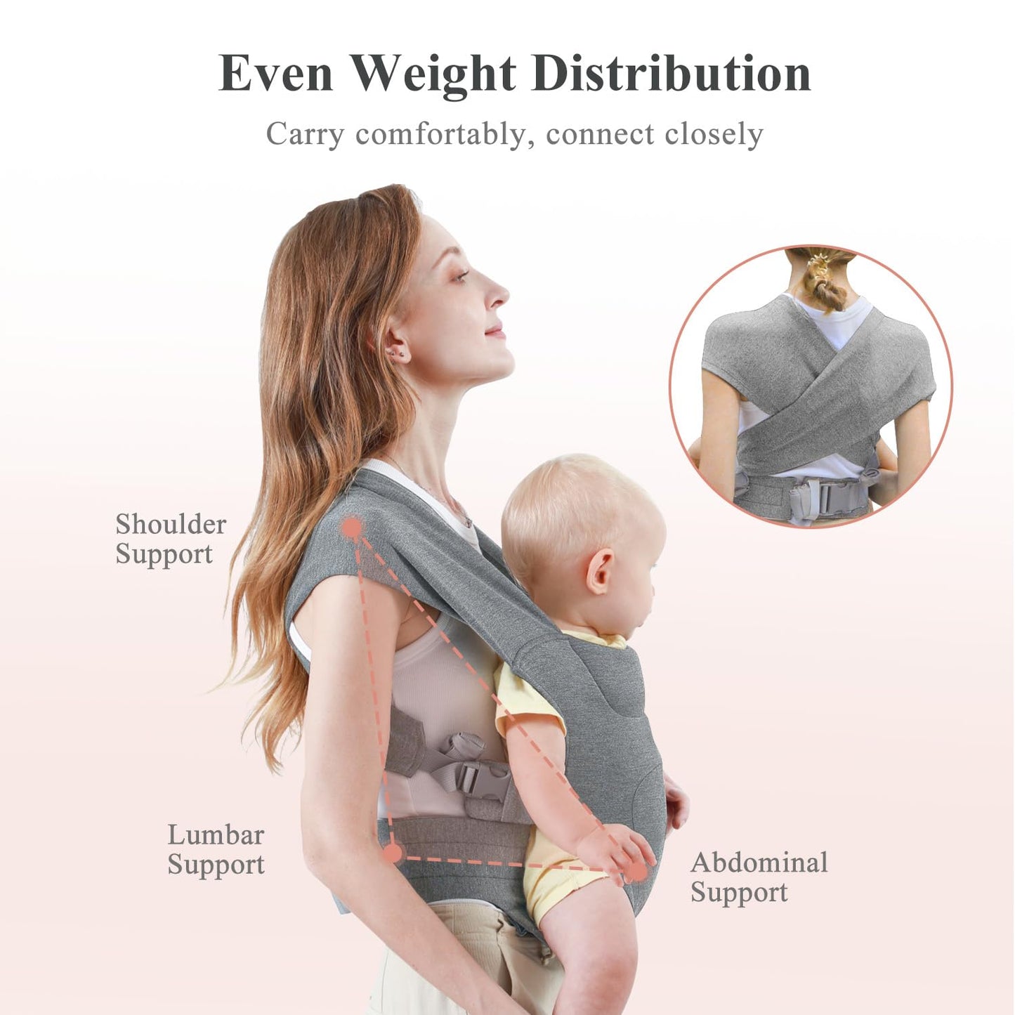 Newborn Carrier, Cozy Baby Carrier, Ergonomic Cross-Back Wrap, Hands-Free with Supportive Comfort, Light Grey