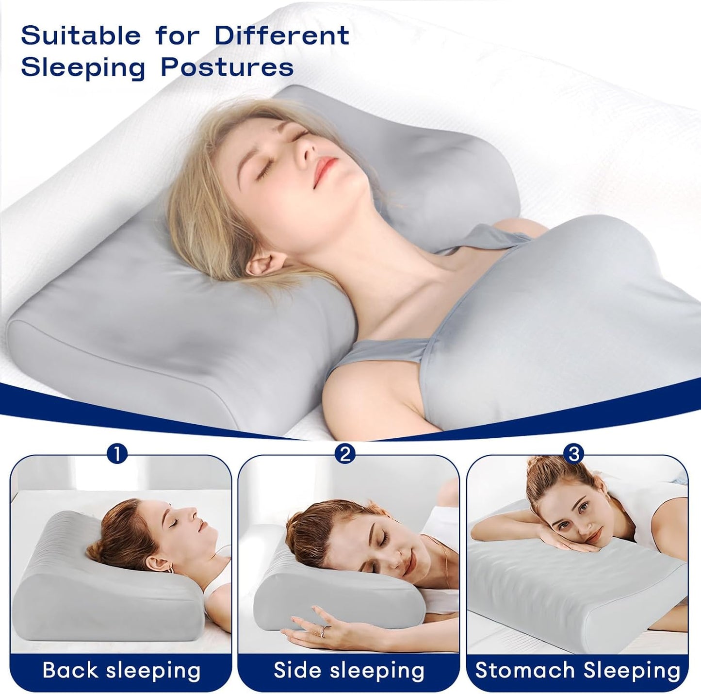 Memory Foam Pillows for Sleeping - Cervical Neck Ergonomic Pillow, Orthopedic Pillow for Neck and Shoulder Pain, Adjustable Cooling Contour Pillow (Grey, Queen)