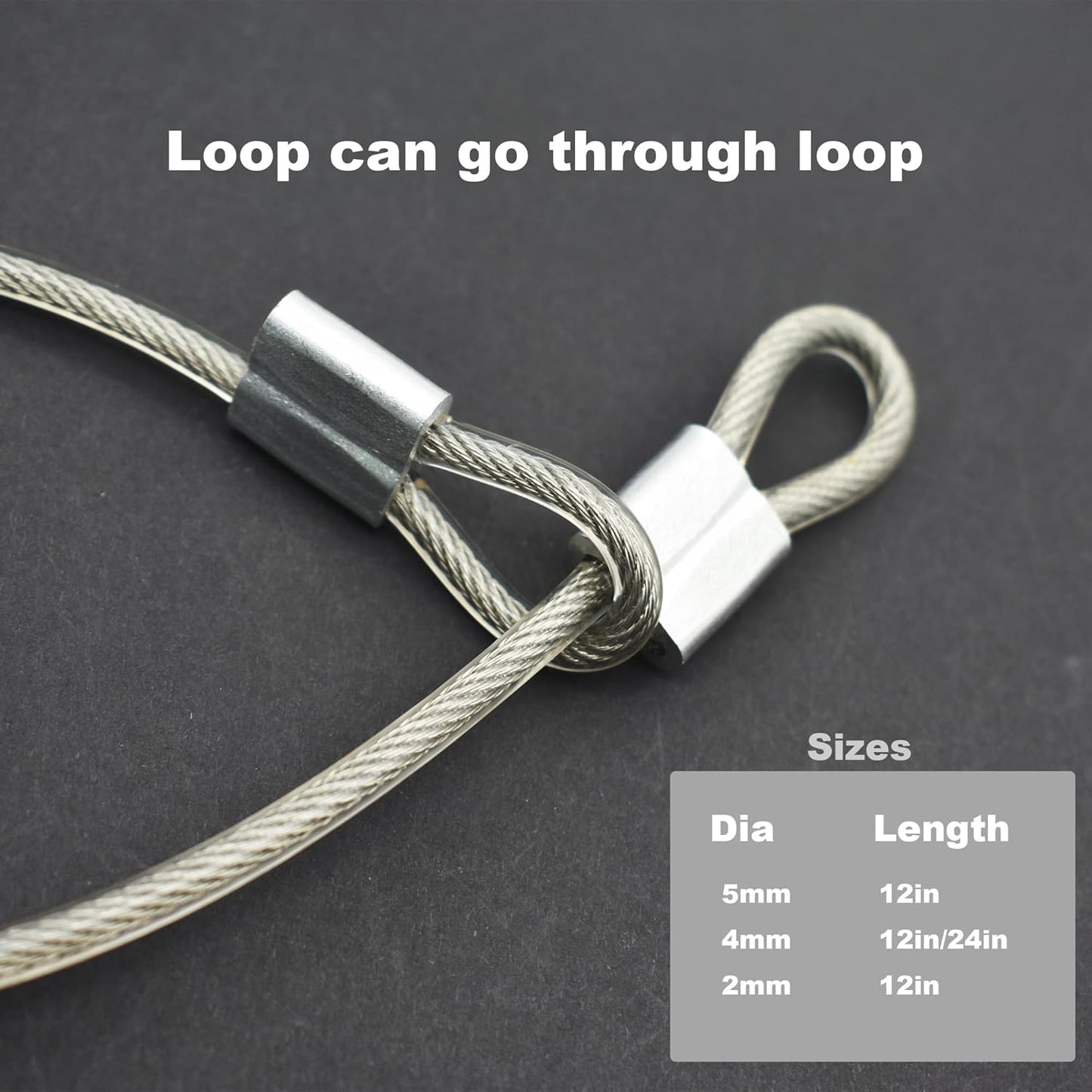 10 Pcs 2mm Wire 12 inch Vinyl Coated Stainless Steel Cable with Loops Short Wire Rope Lanyard Lock Security Chain Link for Outdoor Gates, Clear(2mm x 12inch)