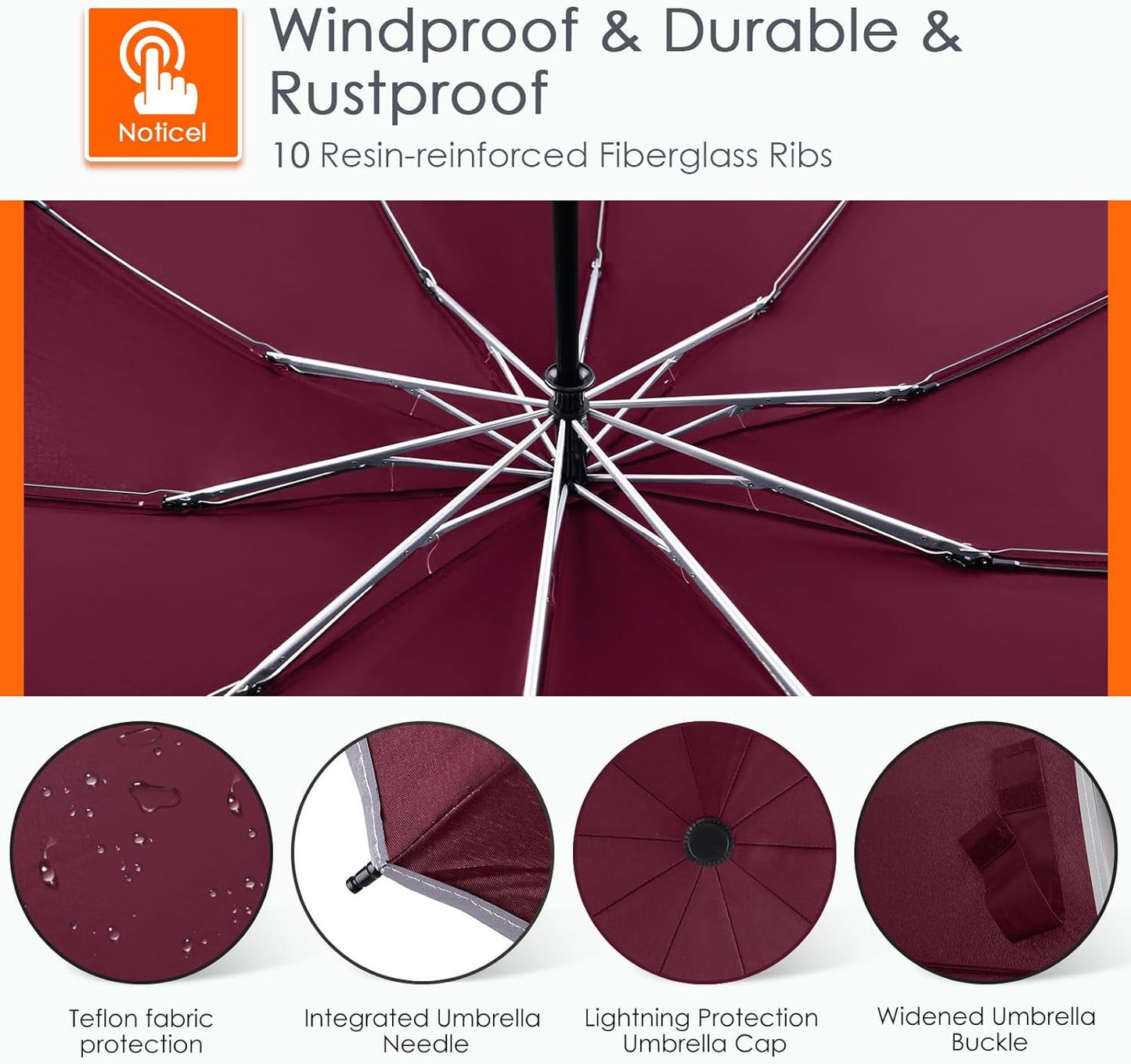 Bodyguard Inverted Umbrella - Large Windproof for Rain & Sun, Compact Reverse With Reflective Stripe, Teflon-Coated for Women Men, Travel Folding With Cover Bag