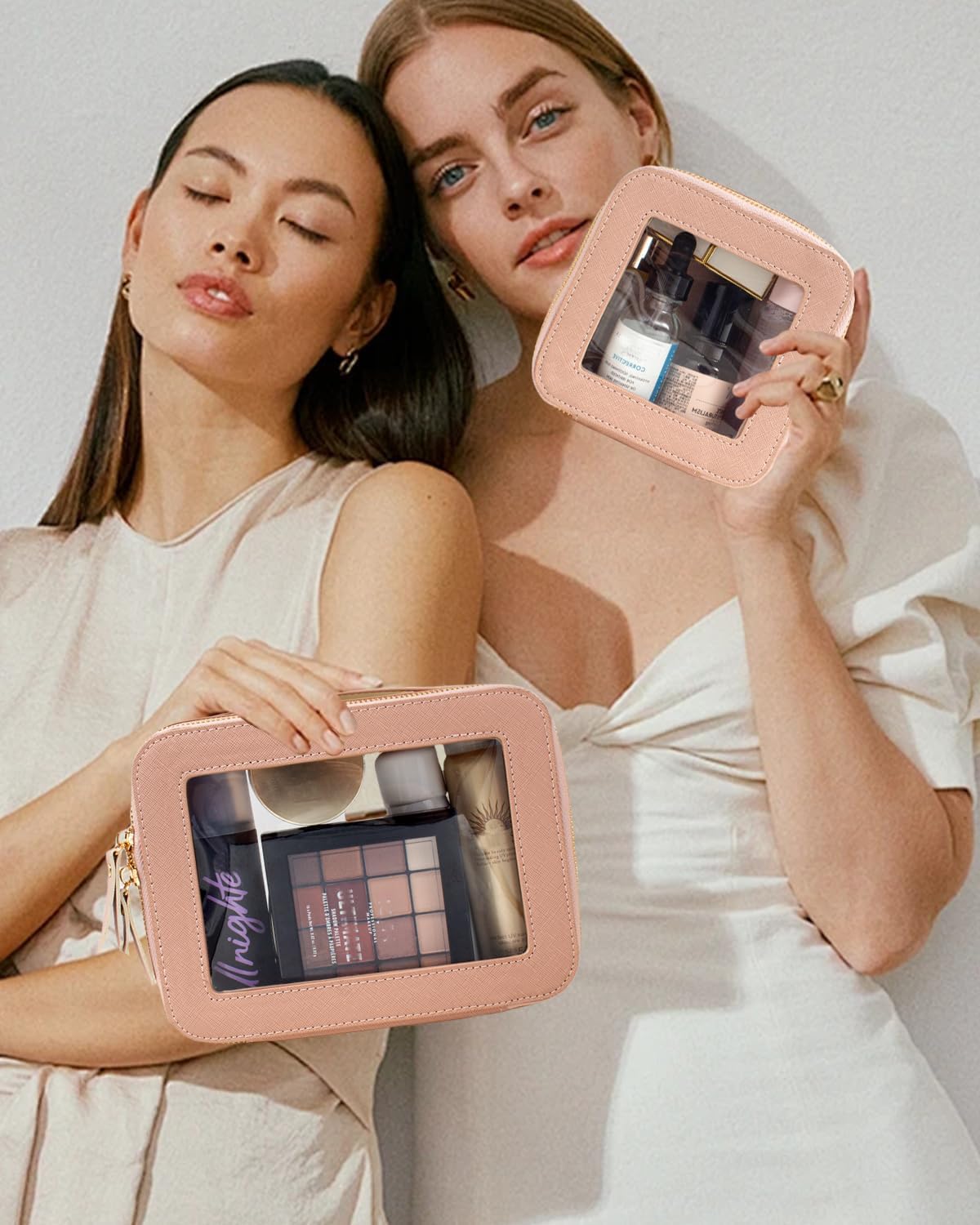 Travel Clear Makeup Bag Set, TSA Approved Cosmetic Bag Case with Zipper Portable Makeup Pouch Toiletry Bag Women Traveling Cosmetic Organizer Storage Bag Car Organizer Car Essentials for Women