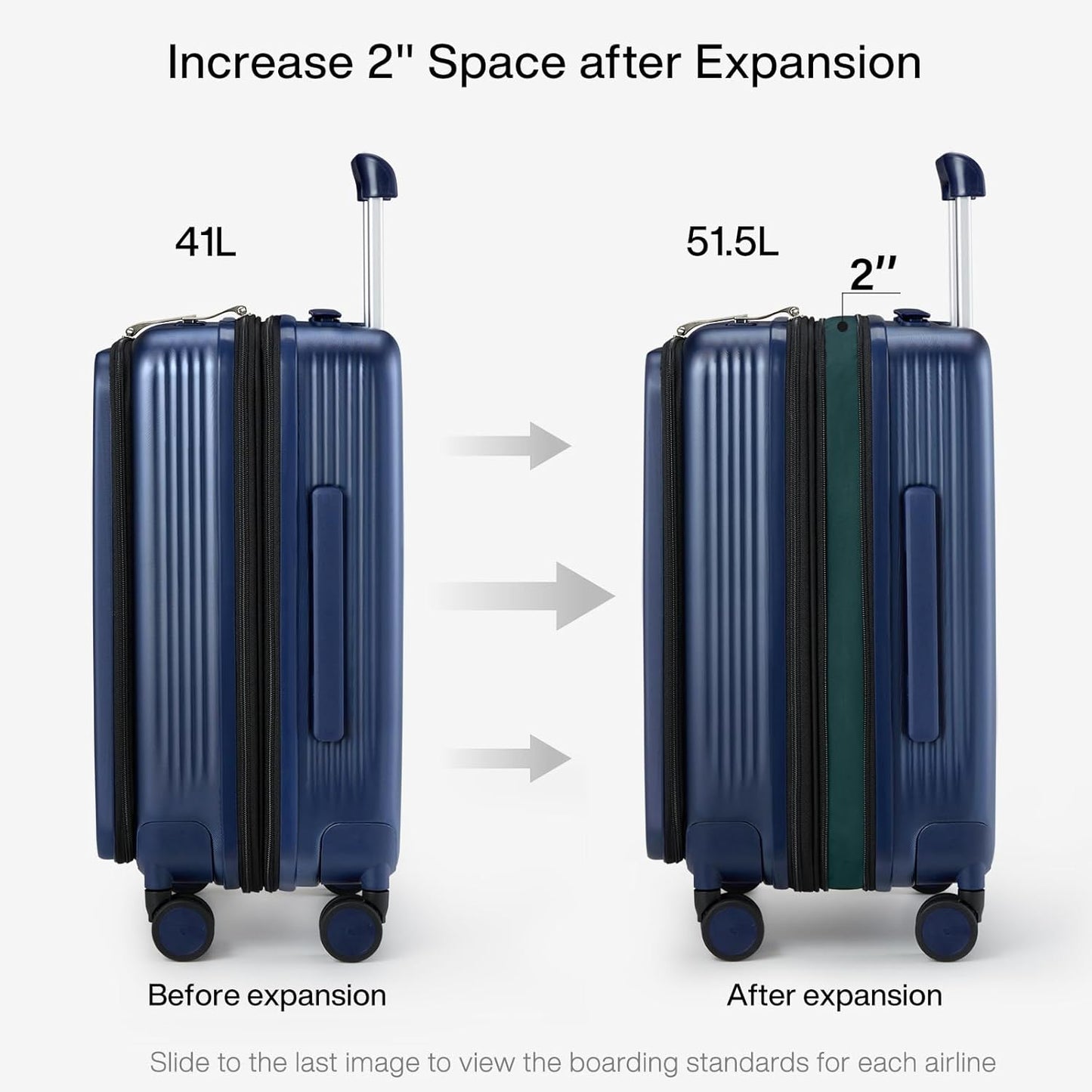 Hanke Grace Expandable Carry On Luggage with Wheels Airline Approved Hard Shell Suitcases with Front Pocket，Top Opening Luggage with TSA Lock for Short Business Travel, Dark Blue.