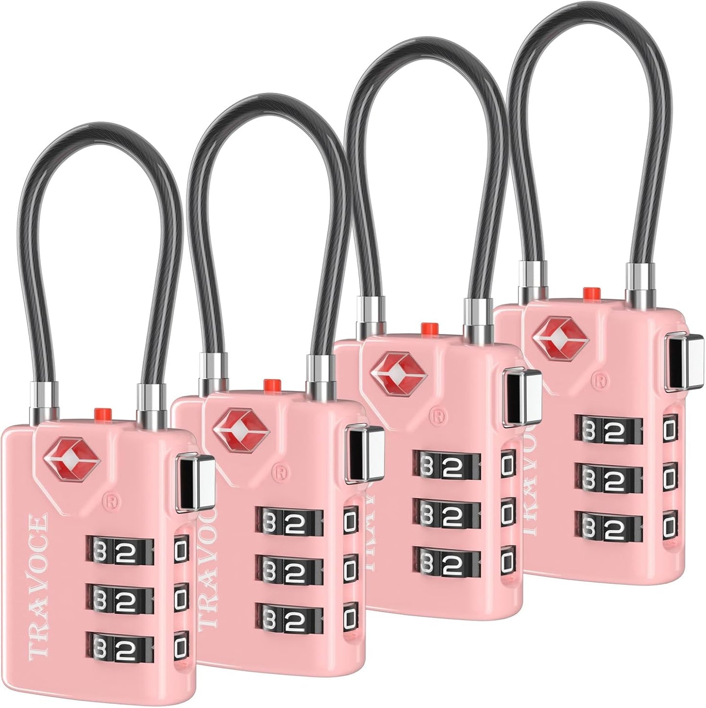 Search Alert TSA Approved Travel Combination Luggage Cable Locks for Suitcase, Gym Locker,Toolbox,Backpack 1,2,4,6 &10 pk (Pink 4 Pack)