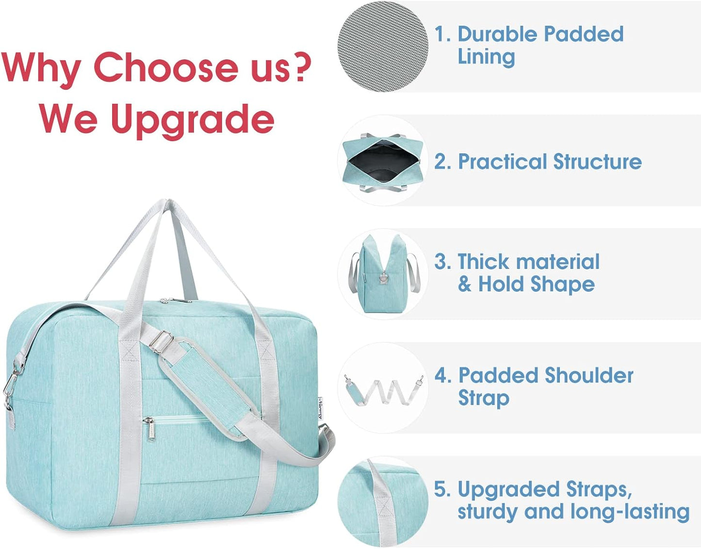 For Spirit Airlines Personal Item Bag 18x14x8 Foldable Travel Duffel Bag Underseat Carry on Luggage for Women (Mint Green)