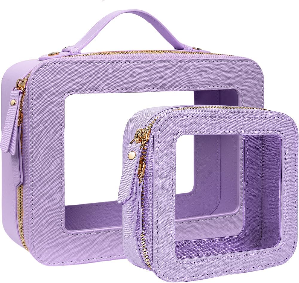 Travel Clear Makeup Bag Set, TSA Approved Cosmetic Bag Case with Zipper Portable Makeup Pouch Toiletry Bag Women Traveling Cosmetic Organizer Storage Bag Car Organizer Car Essentials for Women