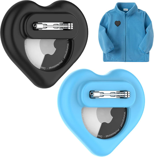 DDJ for AirTag Holder for Kids (2 Pack), Hidden Silicone Case for Apple AirTag GPS Tracker Kids with Invisible Pin, Anti Lost, for Elderly/Luggage/Clothing/Shoes/Backpack/Family Travel (Black+Blue)