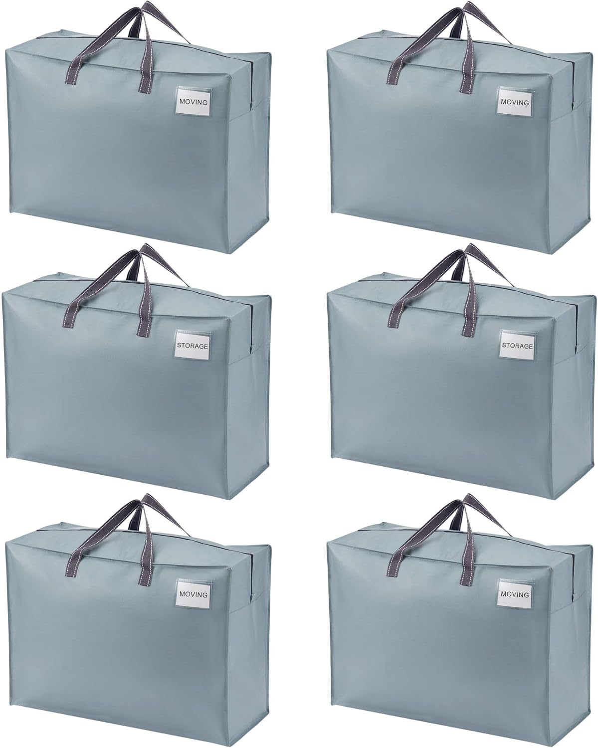 VENO 6 Pack Heavy Duty Moving Bags, Storage Bags, Packing Supplies, Top Zipper, Storage Totes for Camping, Clothes, Bedding, Comforters, Pillows (27 Gallon Light Blue, 6 Pack)